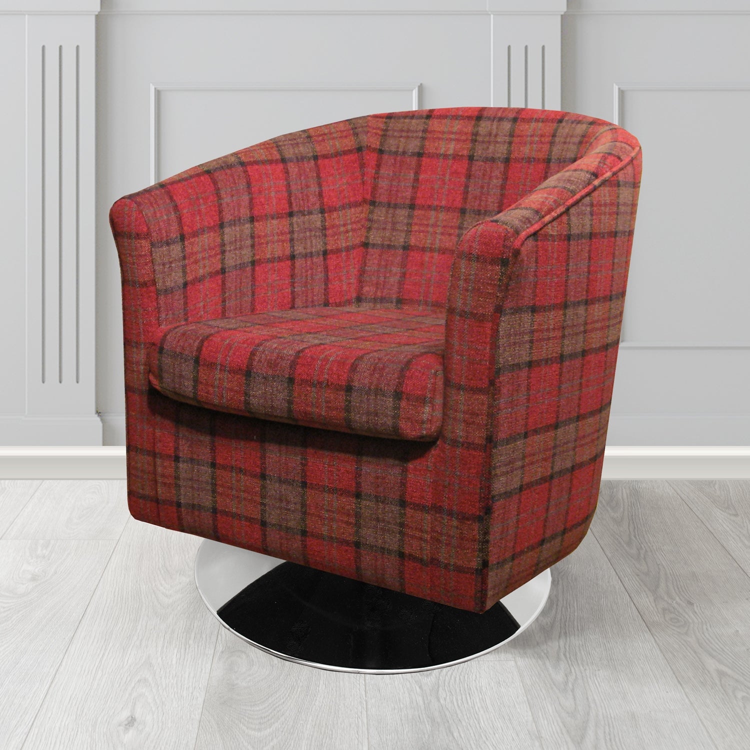 Tuscany Swivel Tub Chair in Lana Tartan Crib 5 Fabric