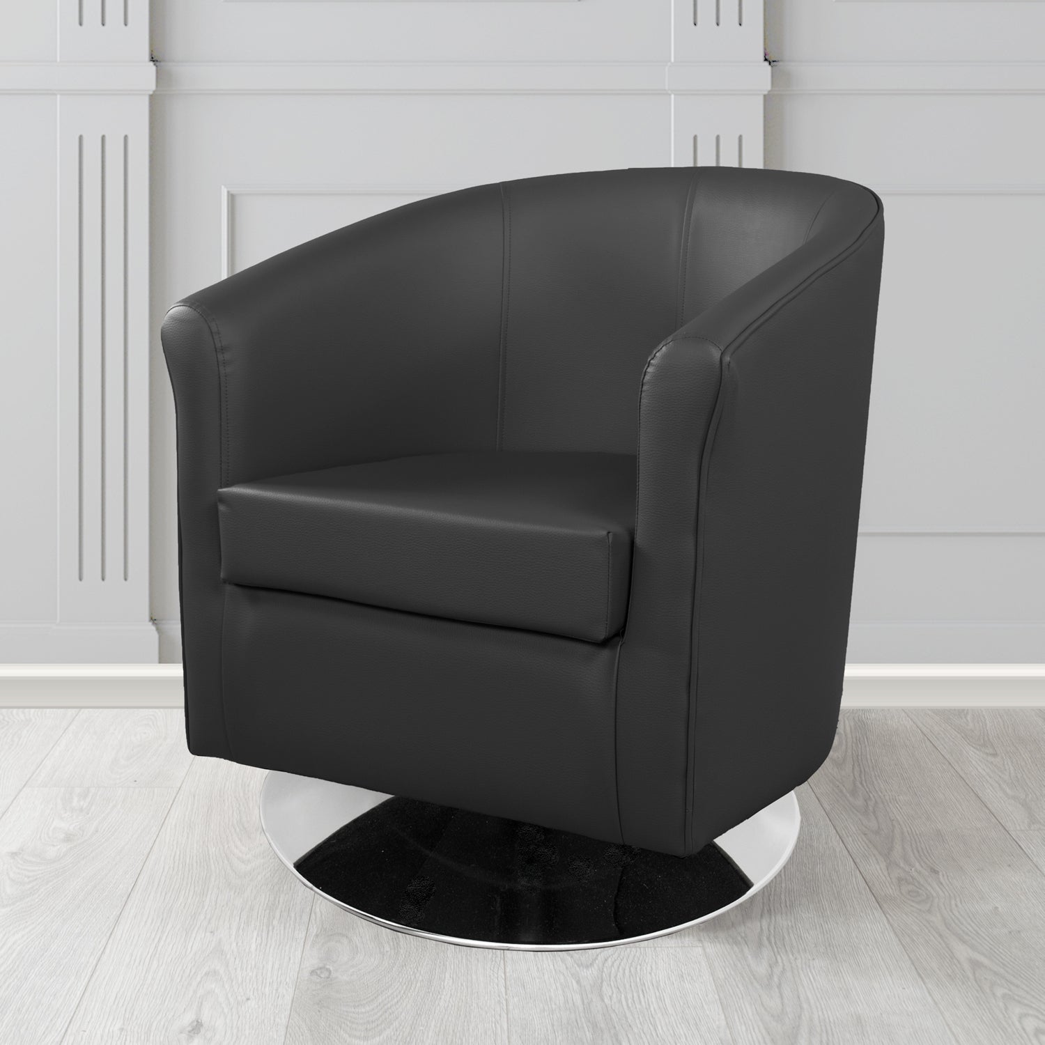 Tuscany Swivel Tub Chair in Madrid Black Faux Leather - The Tub Chair Shop