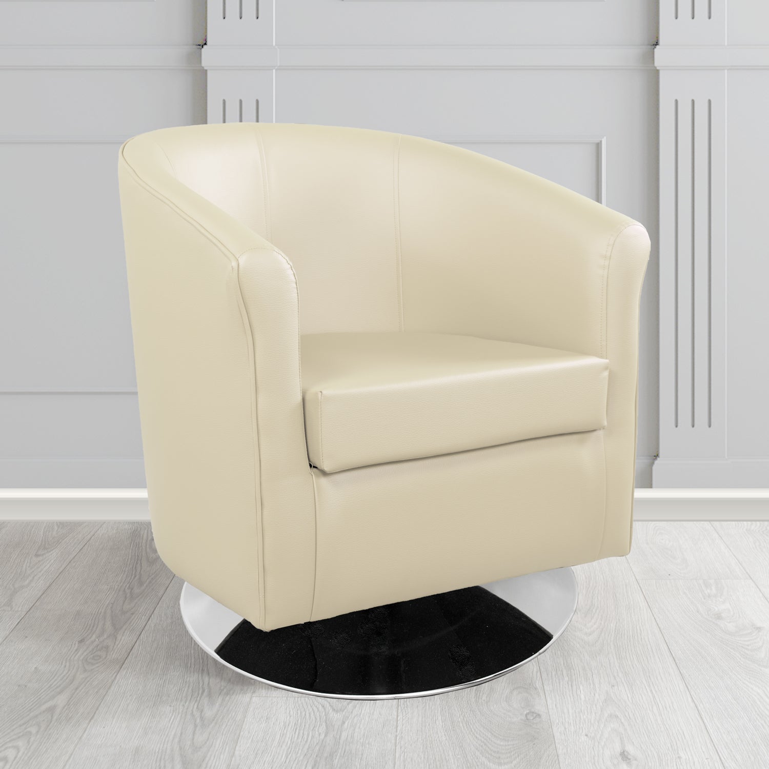 Tuscany Swivel Tub Chair in Madrid Cream Faux Leather - The Tub Chair Shop