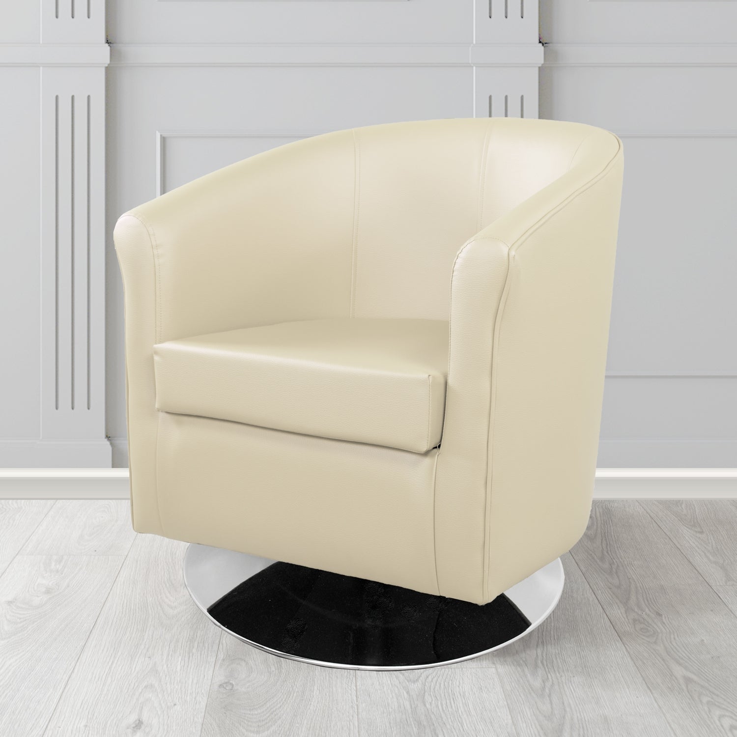 Tuscany Swivel Tub Chair in Madrid Cream Faux Leather - The Tub Chair Shop