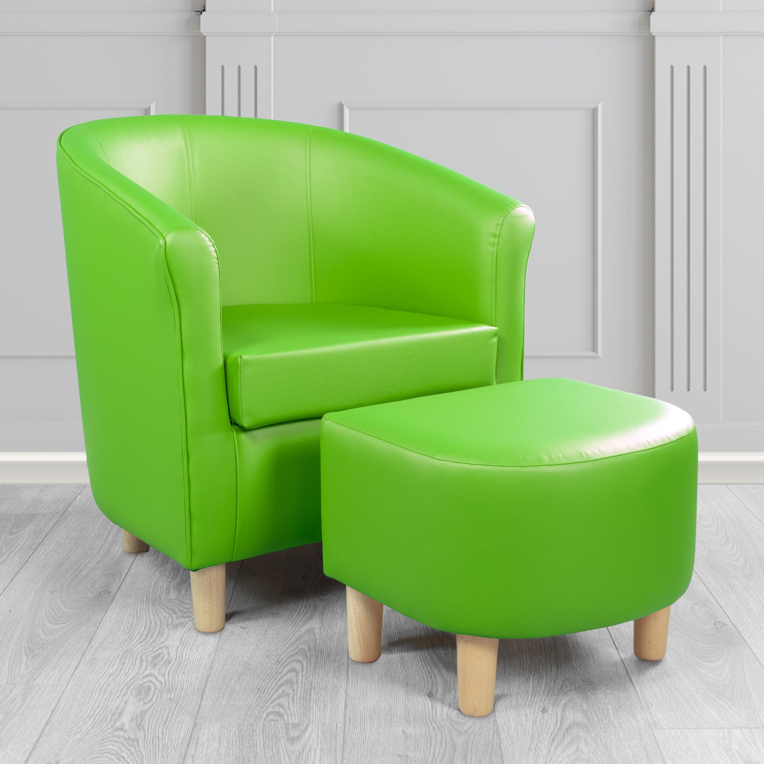 Tuscany Tub Chair with Footstool Set in Madrid Lime Faux Leather - The Tub Chair Shop