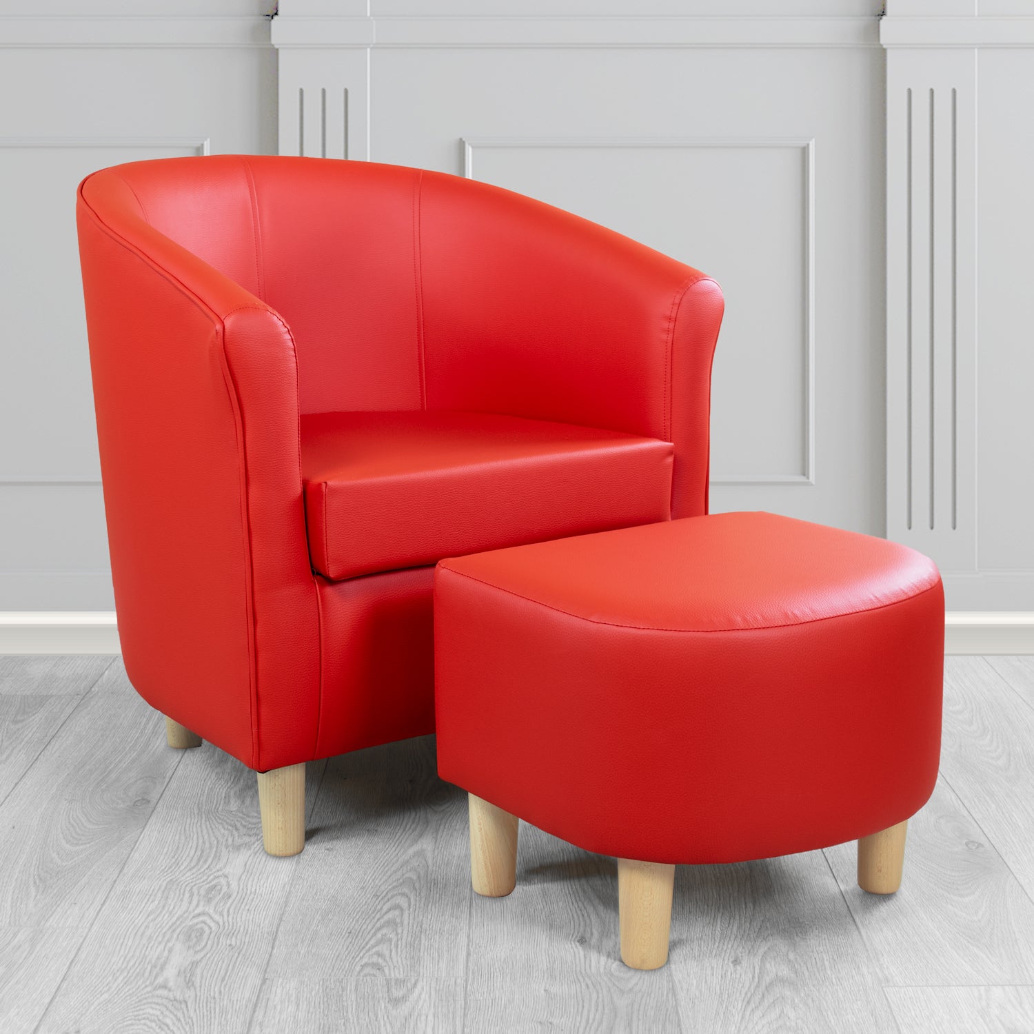 Tuscany Tub Chair with Footstool Set in Madrid Rouge Faux Leather