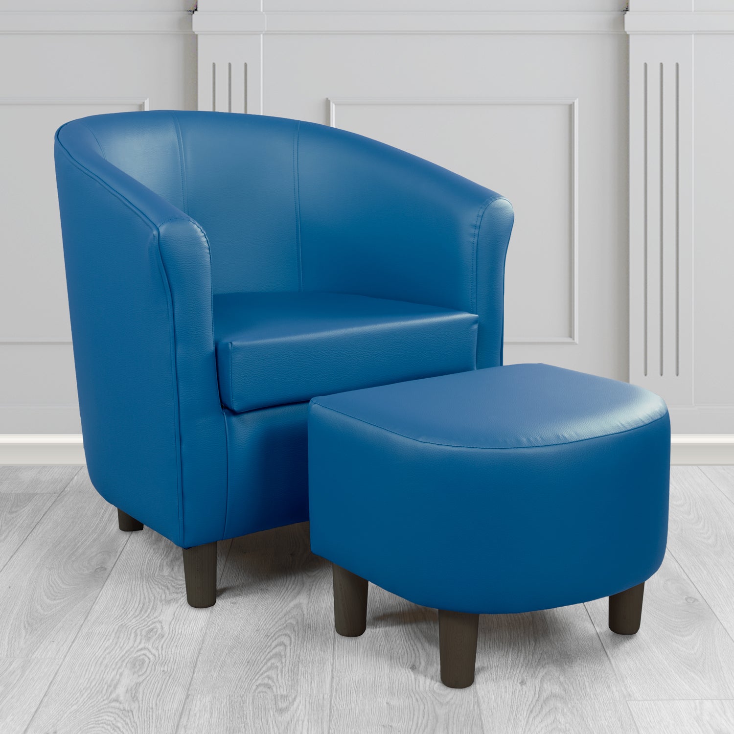Tuscany Tub Chair with Footstool Set in Madrid Royal Faux Leather - The Tub Chair Shop