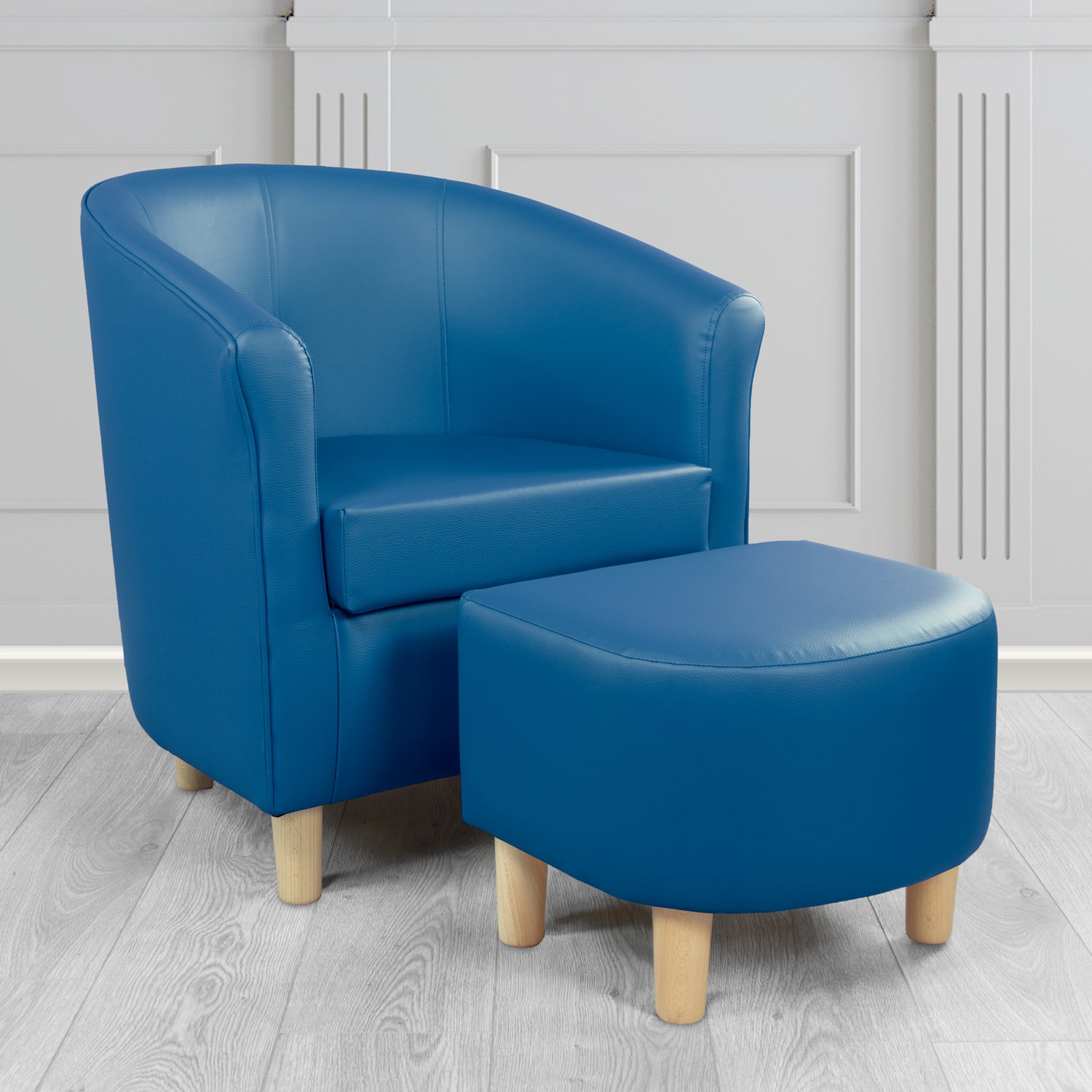 Tuscany Tub Chair with Footstool Set in Madrid Royal Faux Leather - The Tub Chair Shop