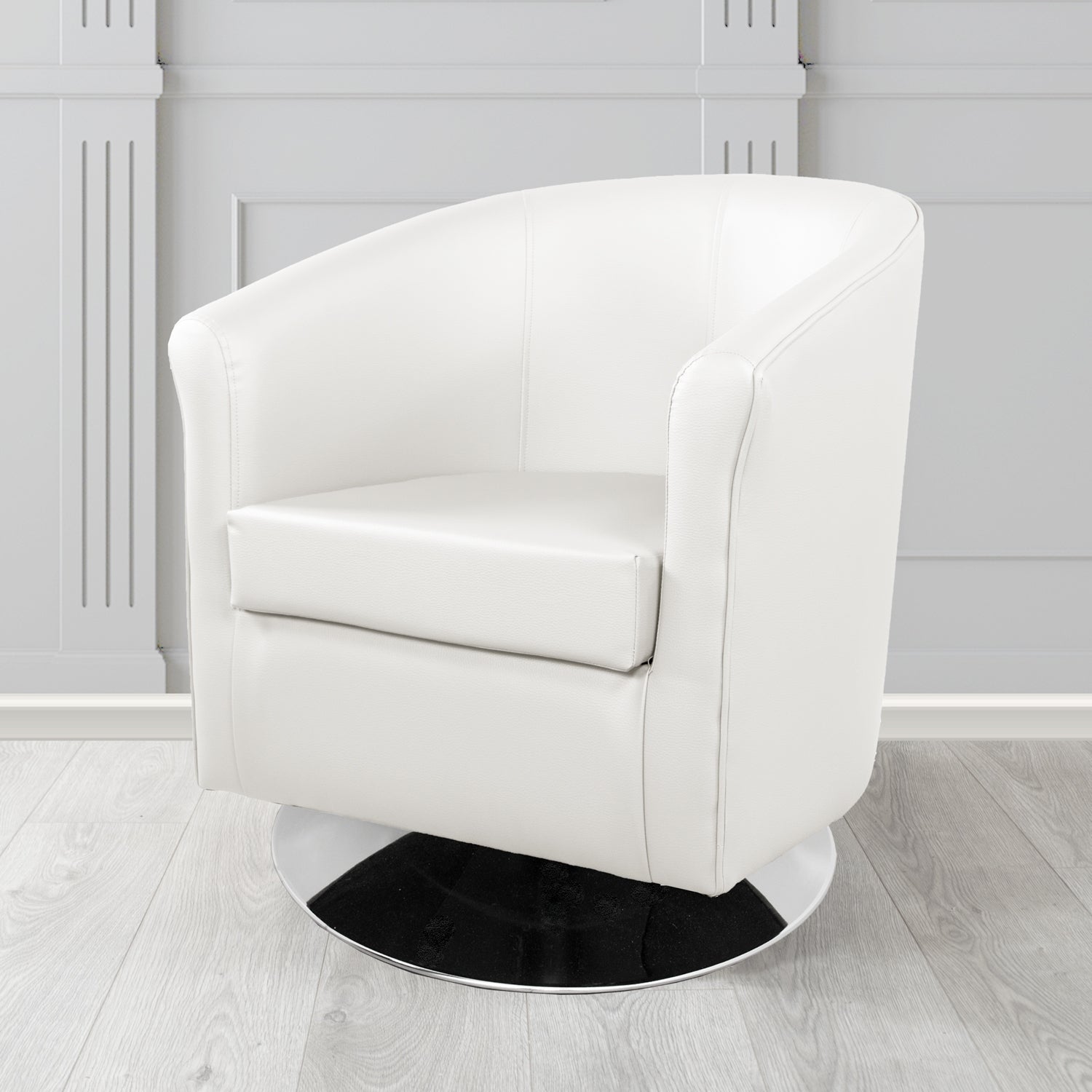 Tuscany Swivel Tub Chair in Madrid White Faux Leather - The Tub Chair Shop