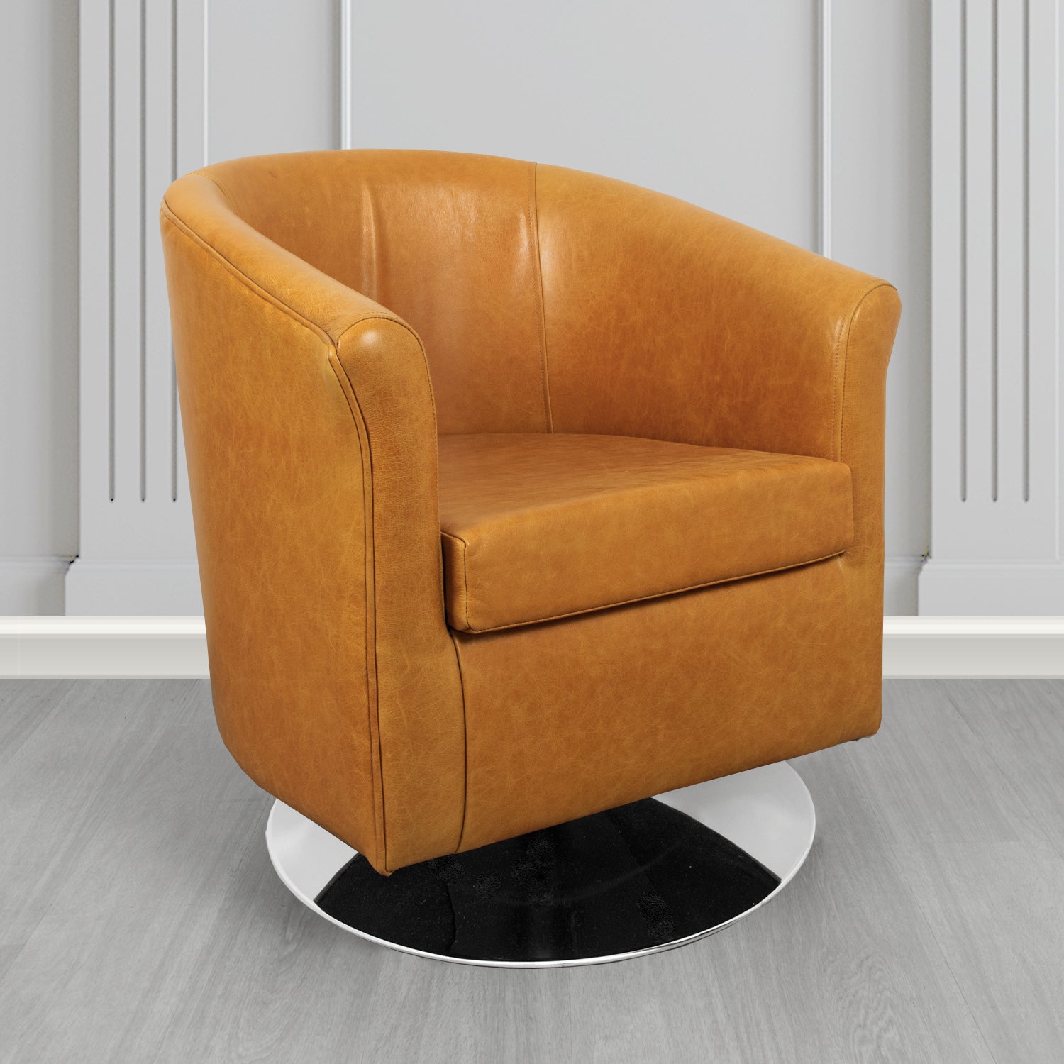 Tuscany Swivel Tub Chair in Crib 5 Old English Bruciato Genuine Leather - The Tub Chair Shop