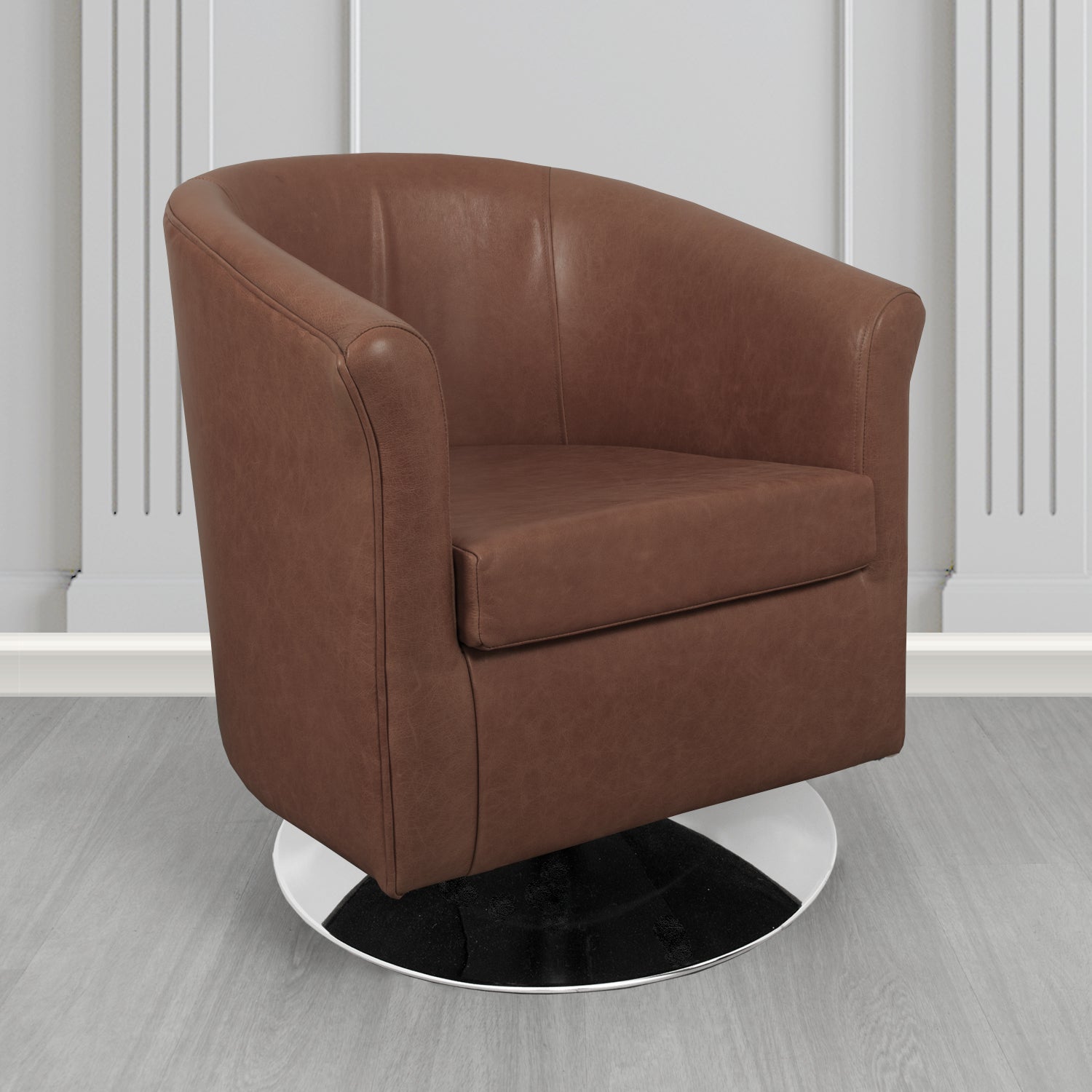 Tuscany Swivel Tub Chair in Crib 5 Old English Dark Brown Genuine Leather - The Tub Chair Shop