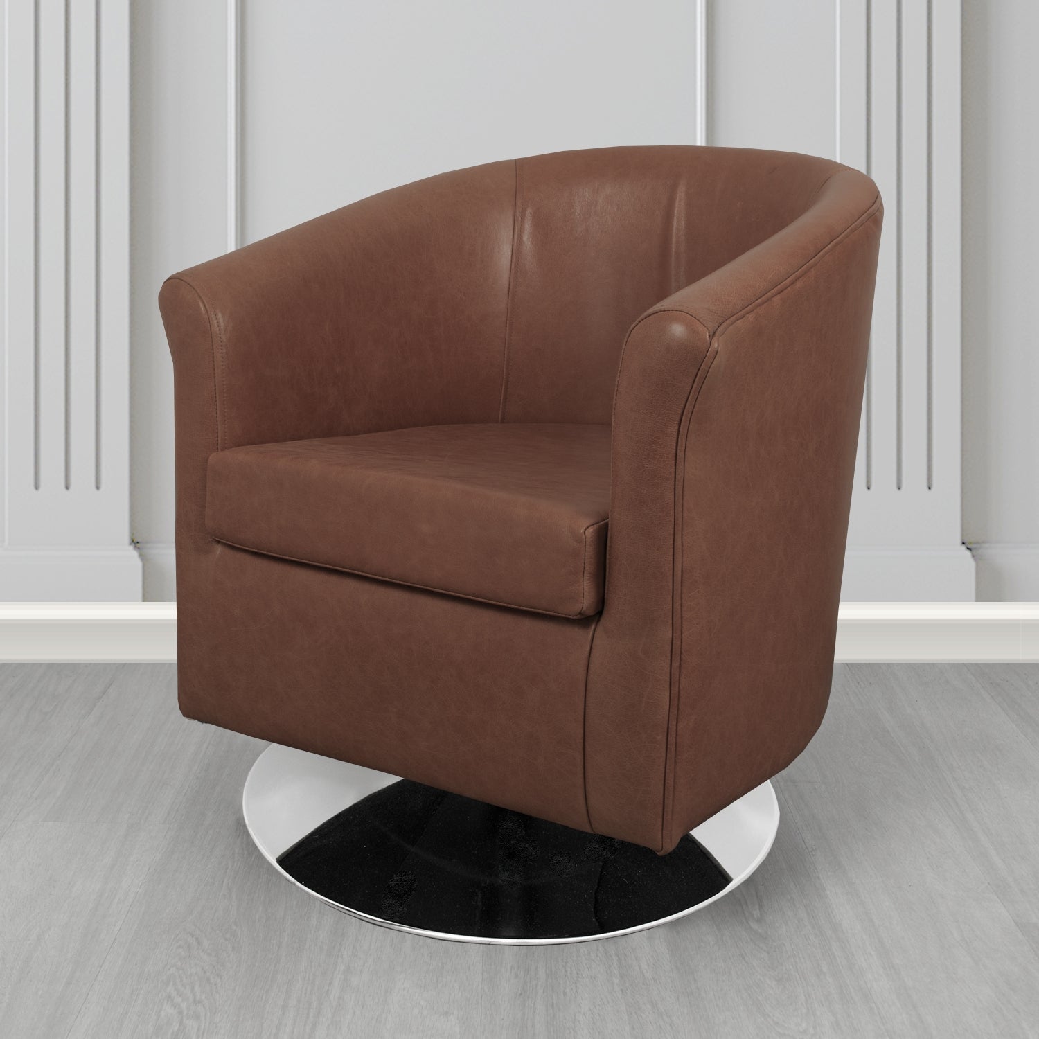 Tuscany Swivel Tub Chair in Crib 5 Old English Dark Brown Genuine Leather - The Tub Chair Shop