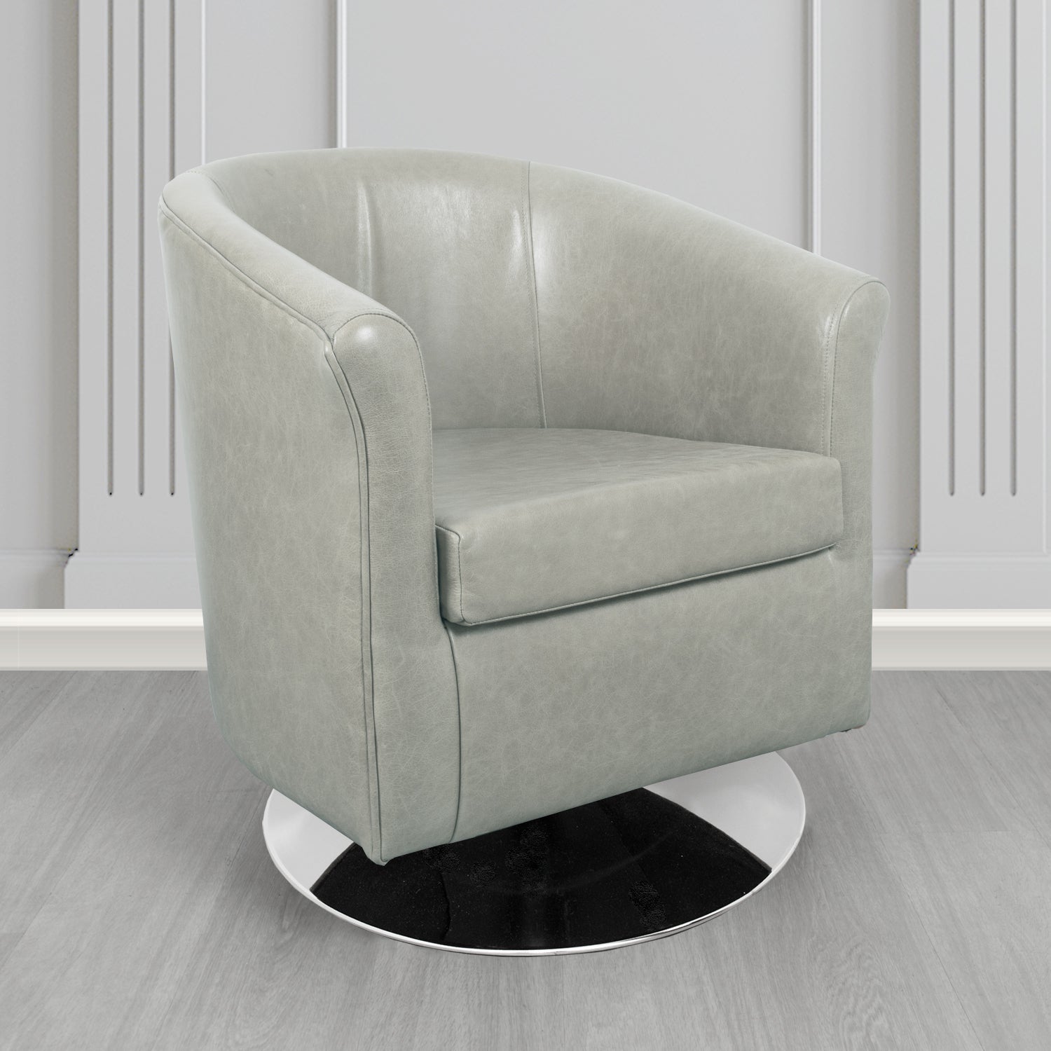 Tuscany Swivel Tub Chair in Crib 5 Old English Fossil Grey Genuine Leather - The Tub Chair Shop