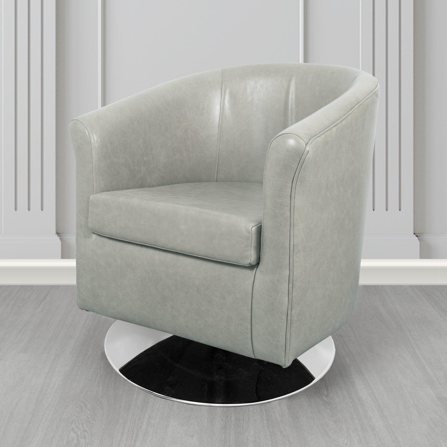 Tuscany Swivel Tub Chair in Crib 5 Old English Fossil Grey Genuine Leather - The Tub Chair Shop