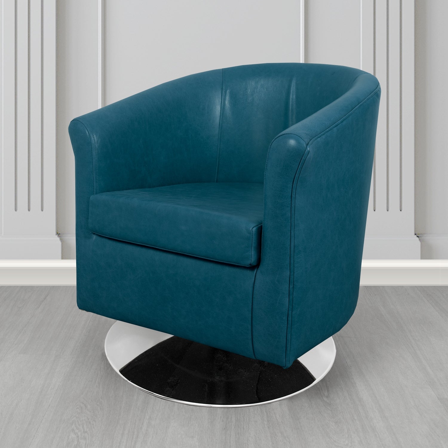 Tuscany Swivel Tub Chair in Crib 5 Old English Peacock Blue Genuine Leather - The Tub Chair Shop