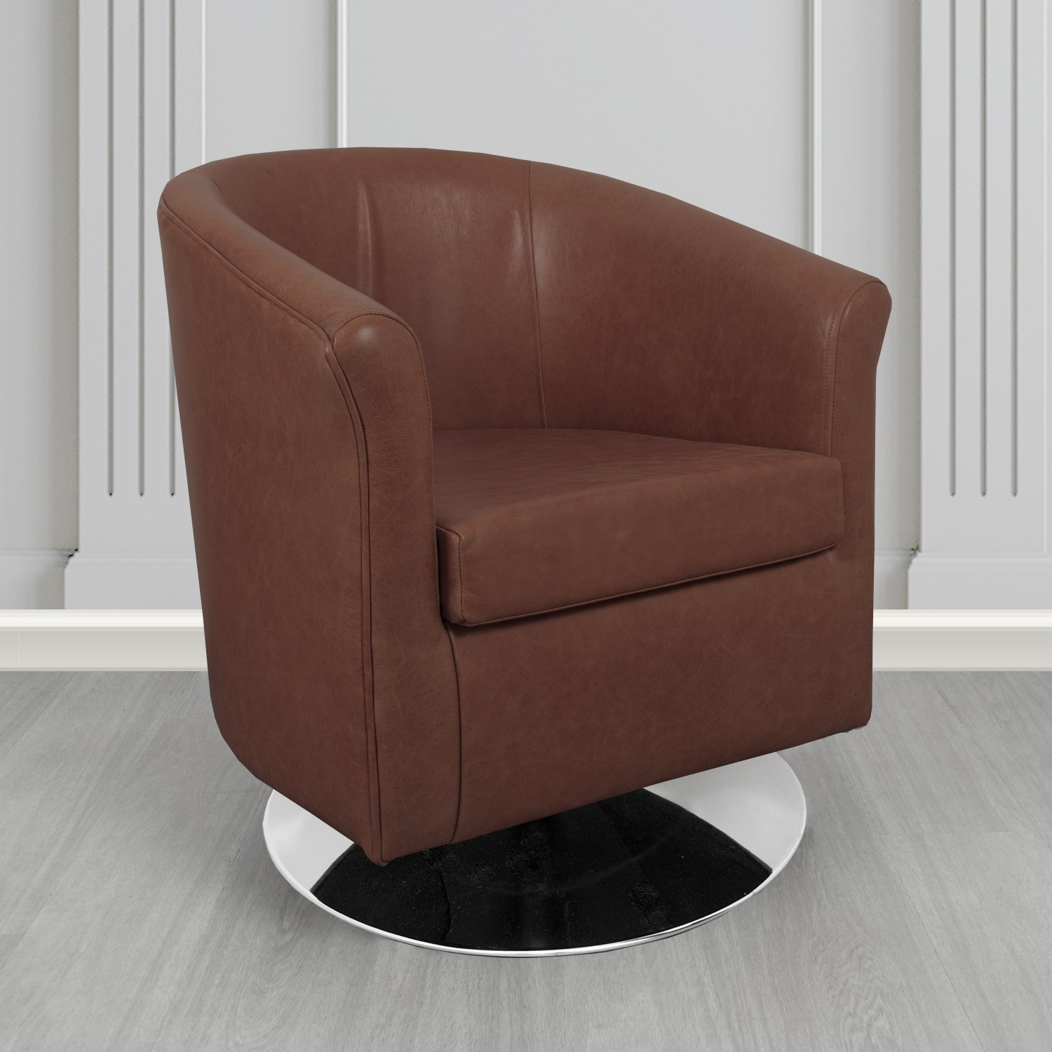 Tuscany Swivel Tub Chair in Crib 5 Old English Red Brown Genuine Leather - The Tub Chair Shop