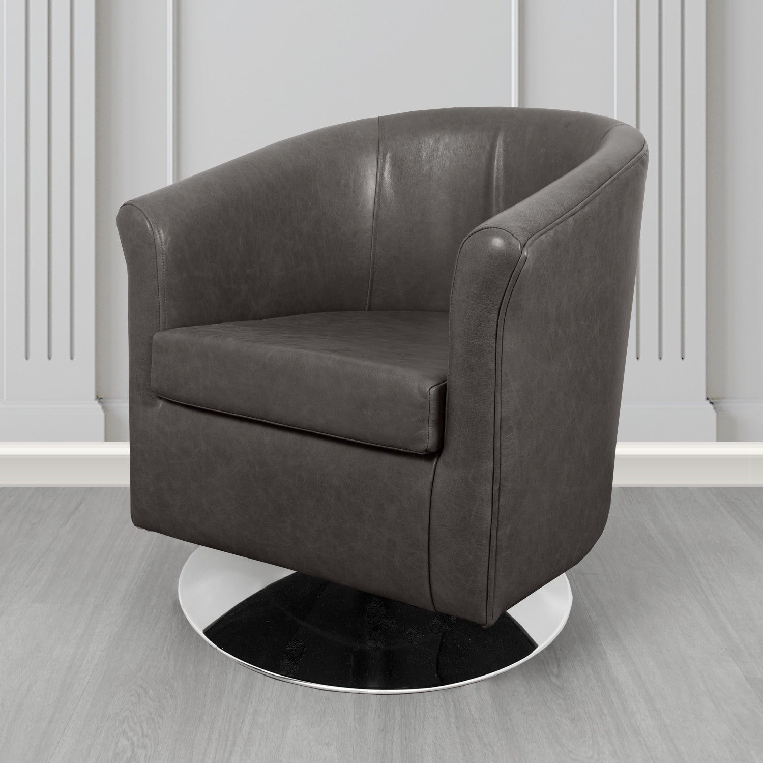 Tuscany Swivel Tub Chair in Crib 5 Old English Storm Genuine Leather - The Tub Chair Shop