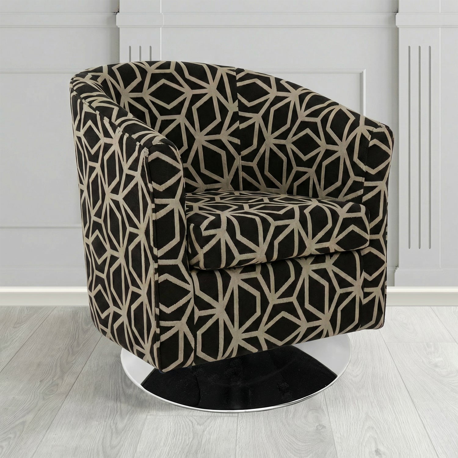 Tuscany Swivel Tub Chair in Panaz Fabrics Lexington Corinthia Geometric Crib 5 Velvet Fabric