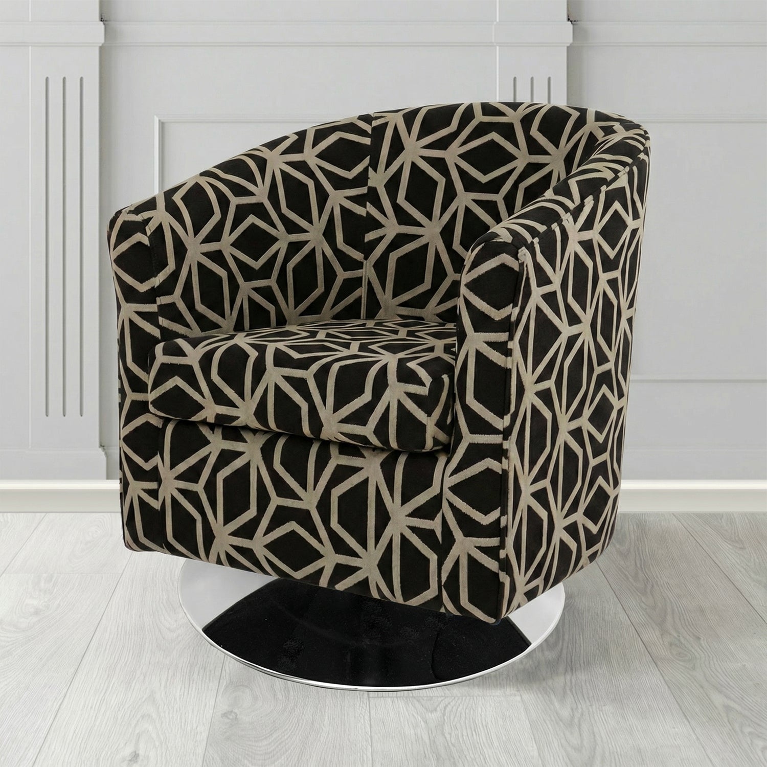 Tuscany Swivel Tub Chair in Panaz Fabrics Lexington Corinthia Geometric Crib 5 Velvet Fabric