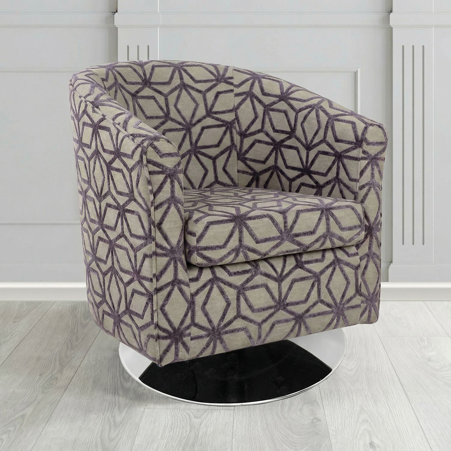 Tuscany Swivel Tub Chair in Panaz Fabrics Lexington Corinthia Geometric Crib 5 Velvet Fabric