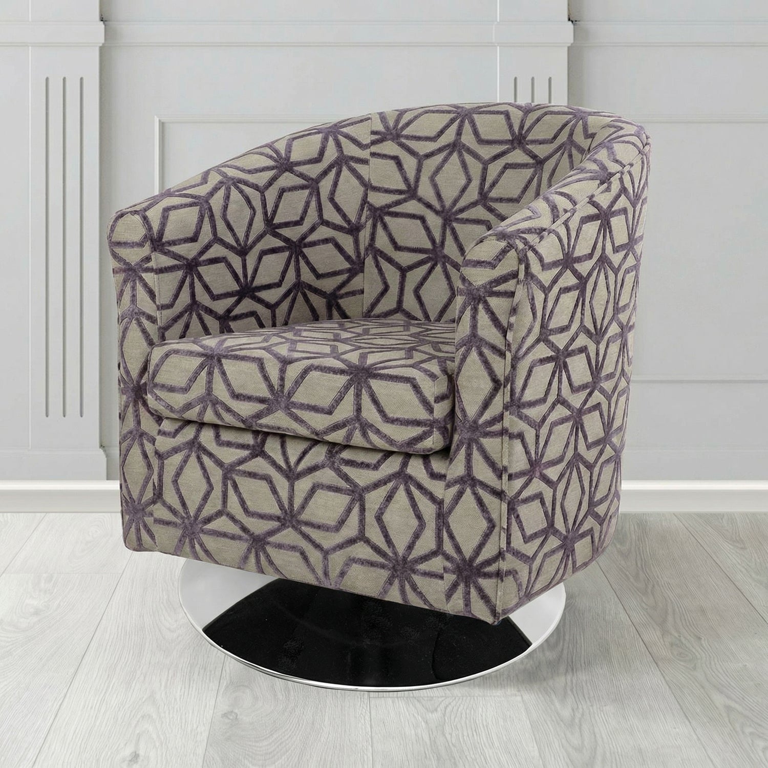 Tuscany Swivel Tub Chair in Panaz Fabrics Lexington Corinthia Geometric Crib 5 Velvet Fabric