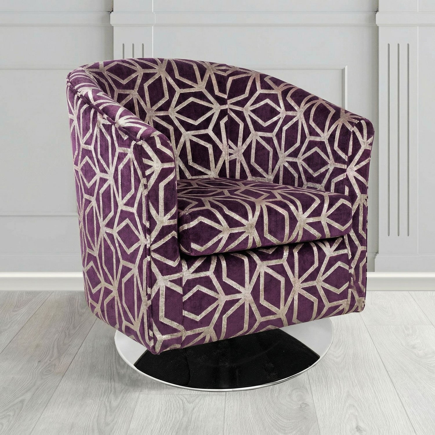Tuscany Swivel Tub Chair in Panaz Fabrics Lexington Corinthia Geometric Crib 5 Velvet Fabric