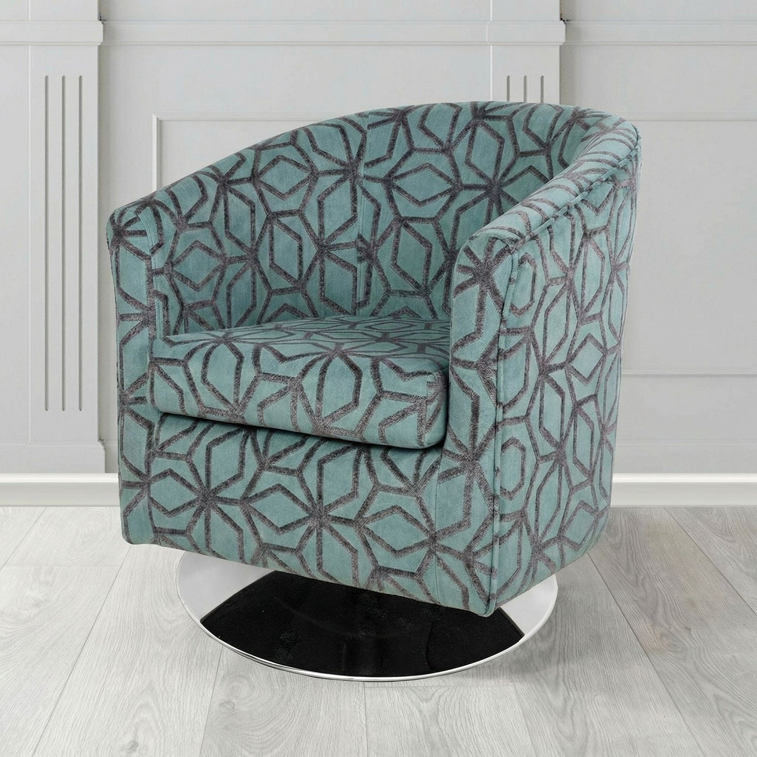 Tuscany Swivel Tub Chair in Panaz Fabrics Lexington Corinthia Geometric Crib 5 Velvet Fabric