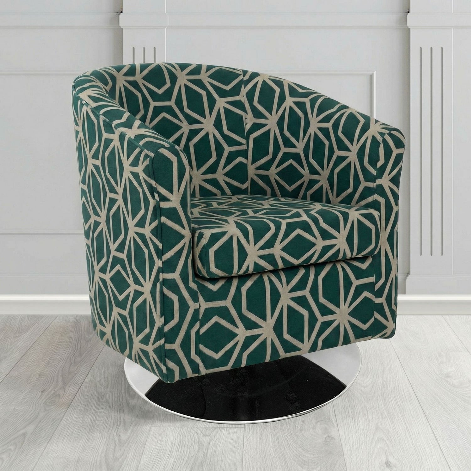 Tuscany Swivel Tub Chair in Panaz Fabrics Lexington Corinthia Geometric Crib 5 Velvet Fabric