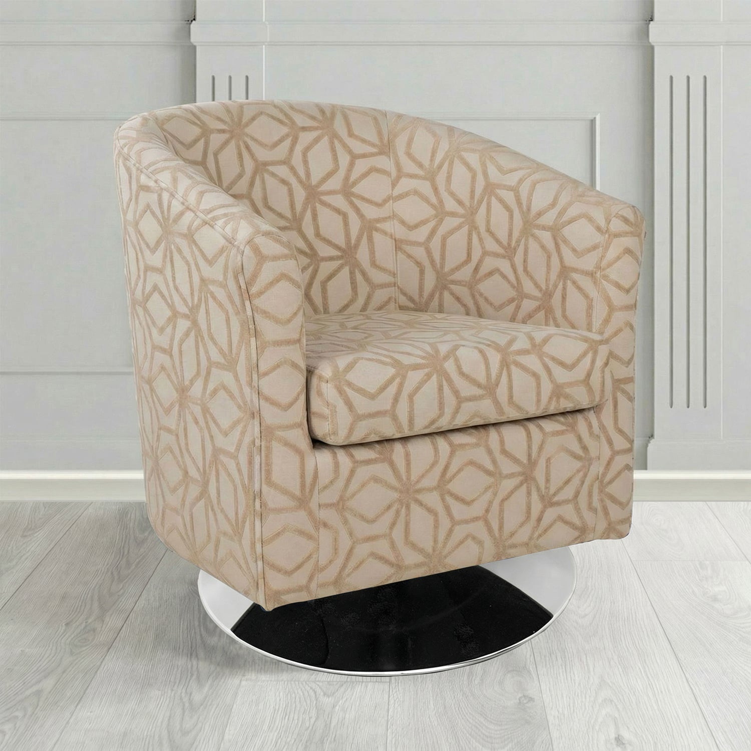 Tuscany Swivel Tub Chair in Panaz Fabrics Lexington Corinthia Geometric Crib 5 Velvet Fabric