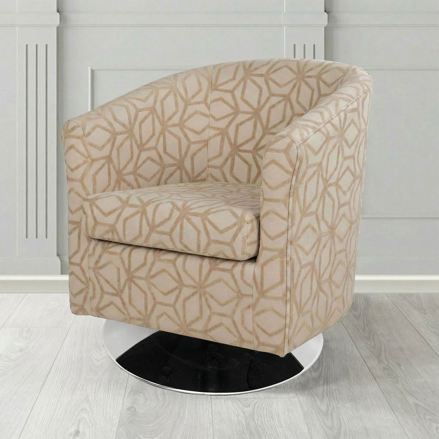 Tuscany Swivel Tub Chair in Panaz Fabrics Lexington Corinthia Geometric Crib 5 Velvet Fabric