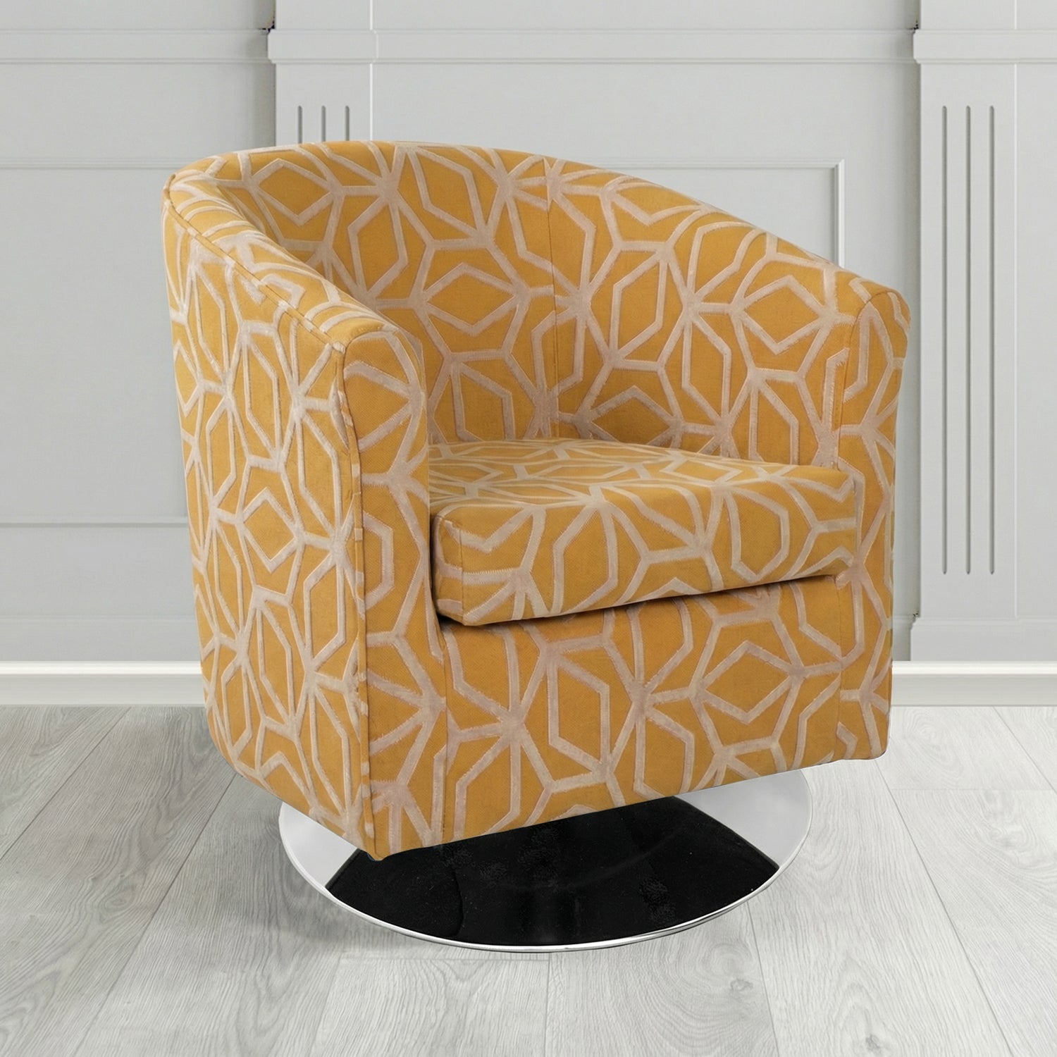 Tuscany Swivel Tub Chair in Panaz Fabrics Lexington Corinthia Geometric Crib 5 Velvet Fabric
