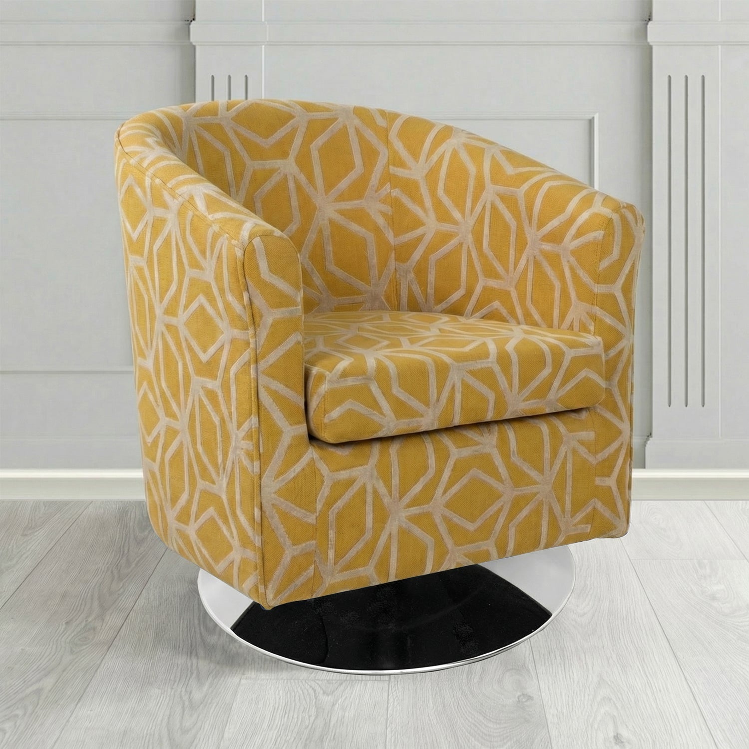 Tuscany Swivel Tub Chair in Panaz Fabrics Lexington Corinthia Geometric Crib 5 Velvet Fabric
