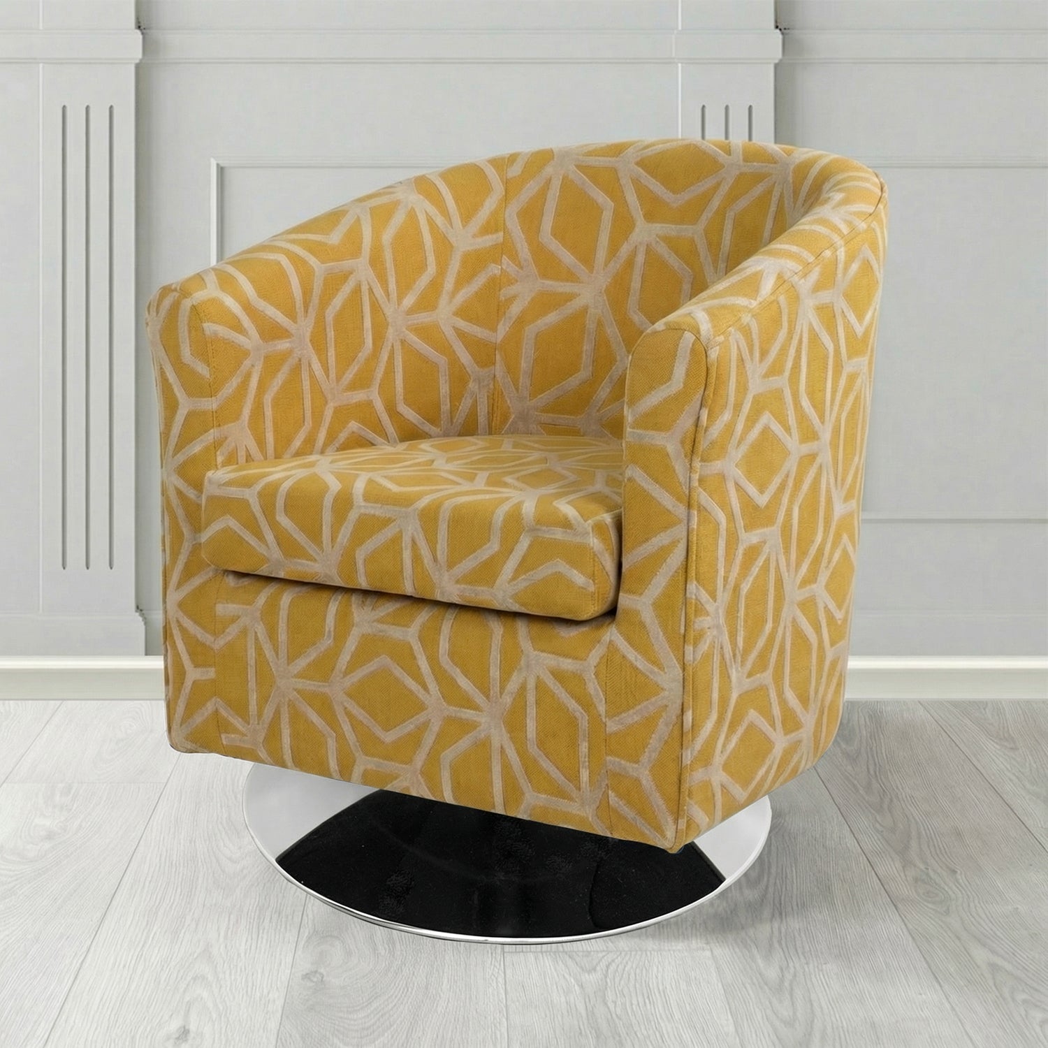 Tuscany Swivel Tub Chair in Panaz Fabrics Lexington Corinthia Geometric Crib 5 Velvet Fabric