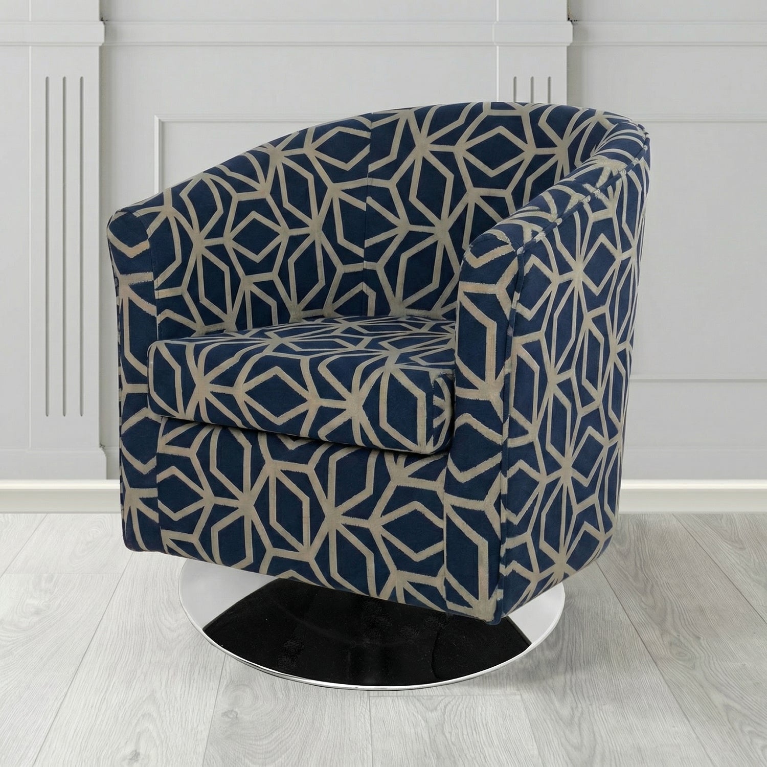Tuscany Swivel Tub Chair in Panaz Fabrics Lexington Corinthia Geometric Crib 5 Velvet Fabric