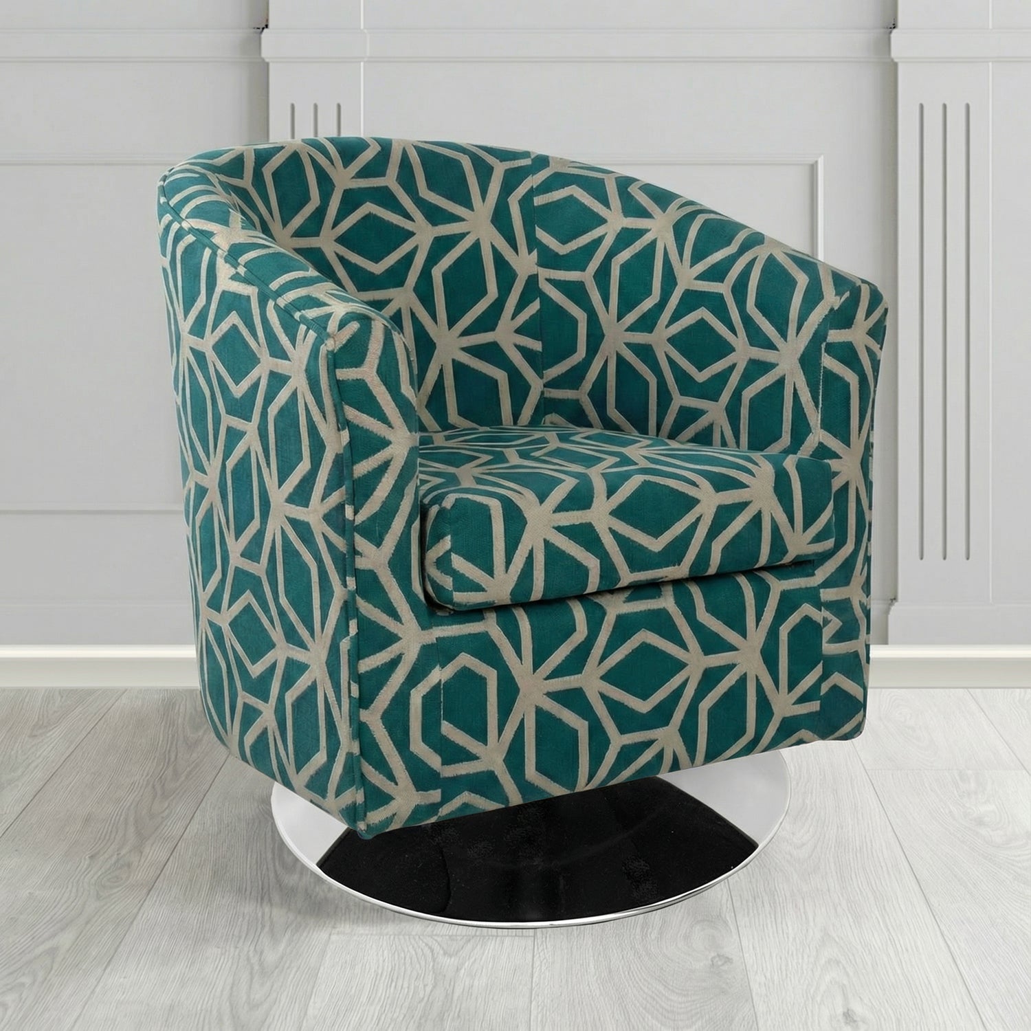 Tuscany Swivel Tub Chair in Panaz Fabrics Lexington Corinthia Geometric Crib 5 Velvet Fabric