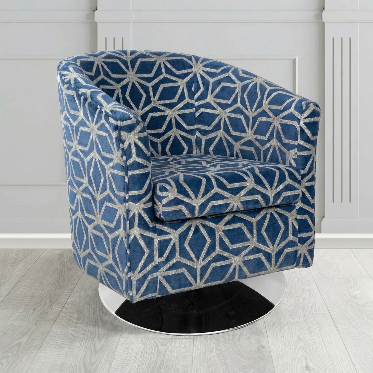 Tuscany Swivel Tub Chair in Panaz Fabrics Lexington Corinthia Geometric Crib 5 Velvet Fabric