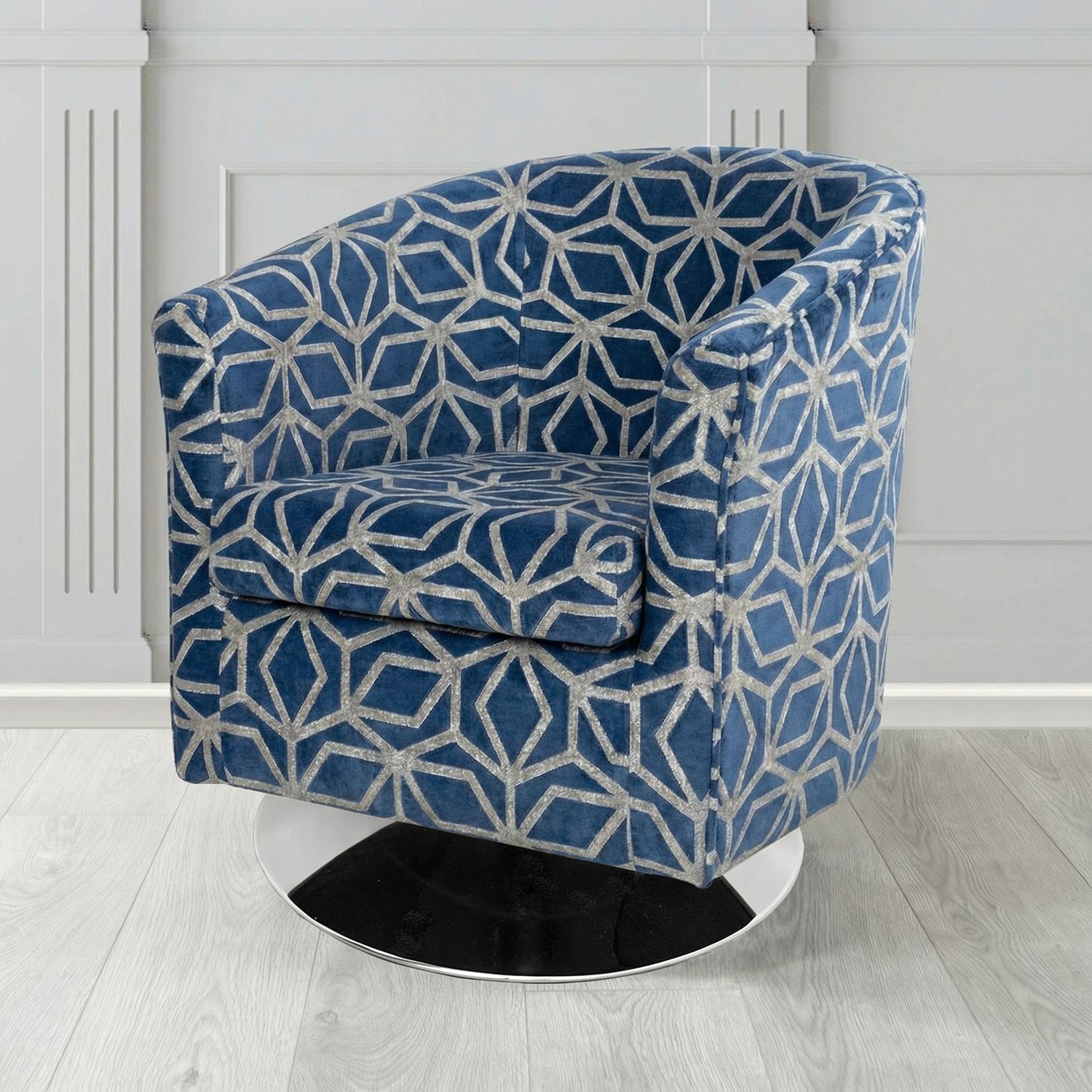 Tuscany Swivel Tub Chair in Panaz Fabrics Lexington Corinthia Geometric Crib 5 Velvet Fabric