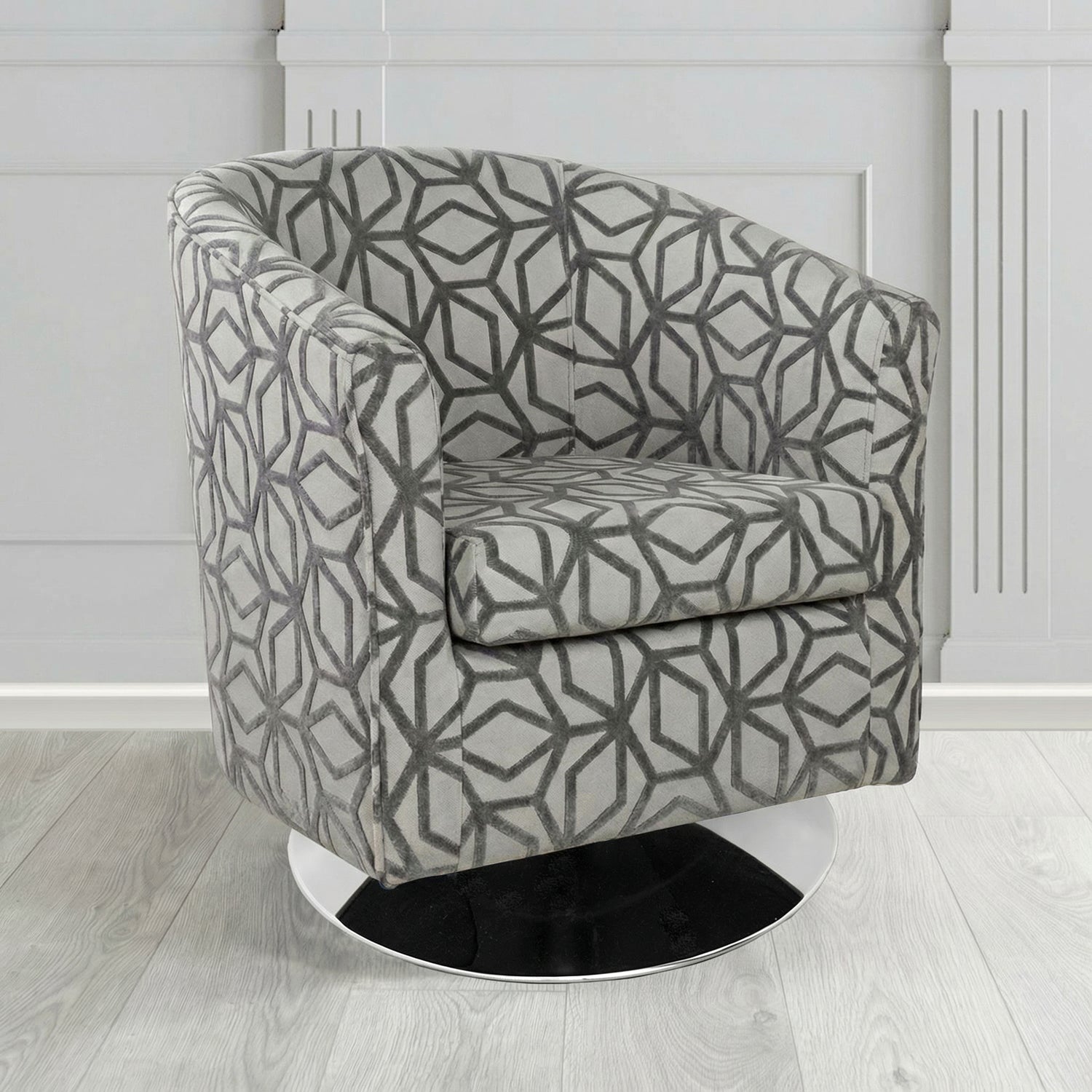 Tuscany Swivel Tub Chair in Panaz Fabrics Lexington Corinthia Geometric Crib 5 Velvet Fabric