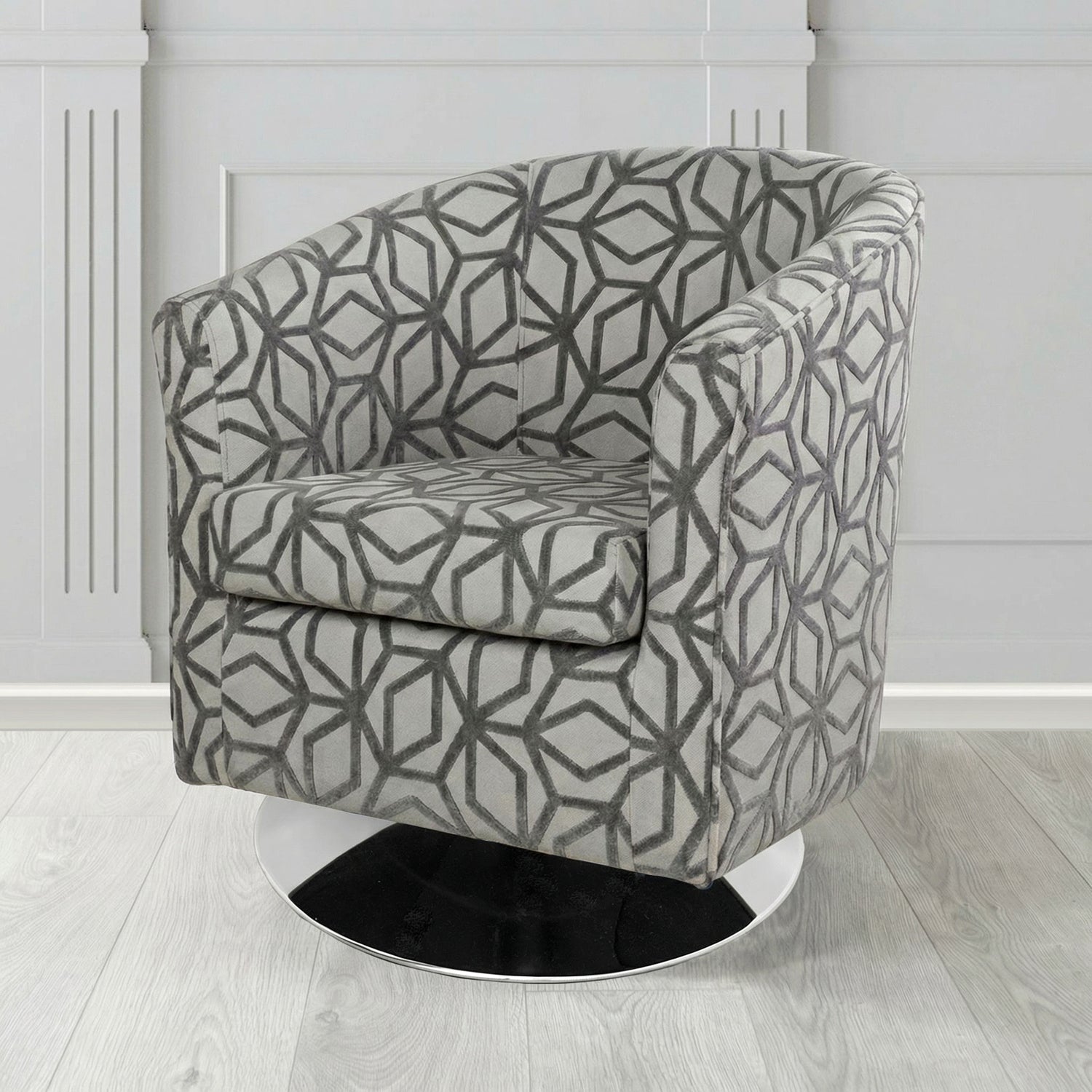 Tuscany Swivel Tub Chair in Panaz Fabrics Lexington Corinthia Geometric Crib 5 Velvet Fabric