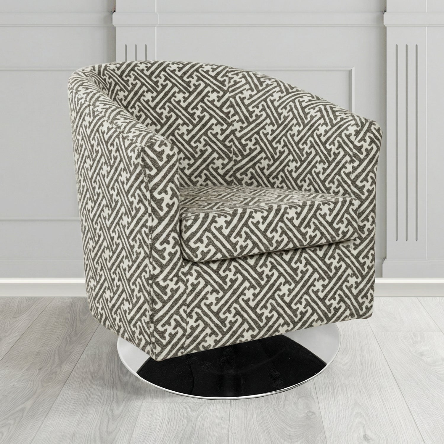 Tuscany Swivel Tub Chair in Fryett's Paulo Geometric Pattern Fabric