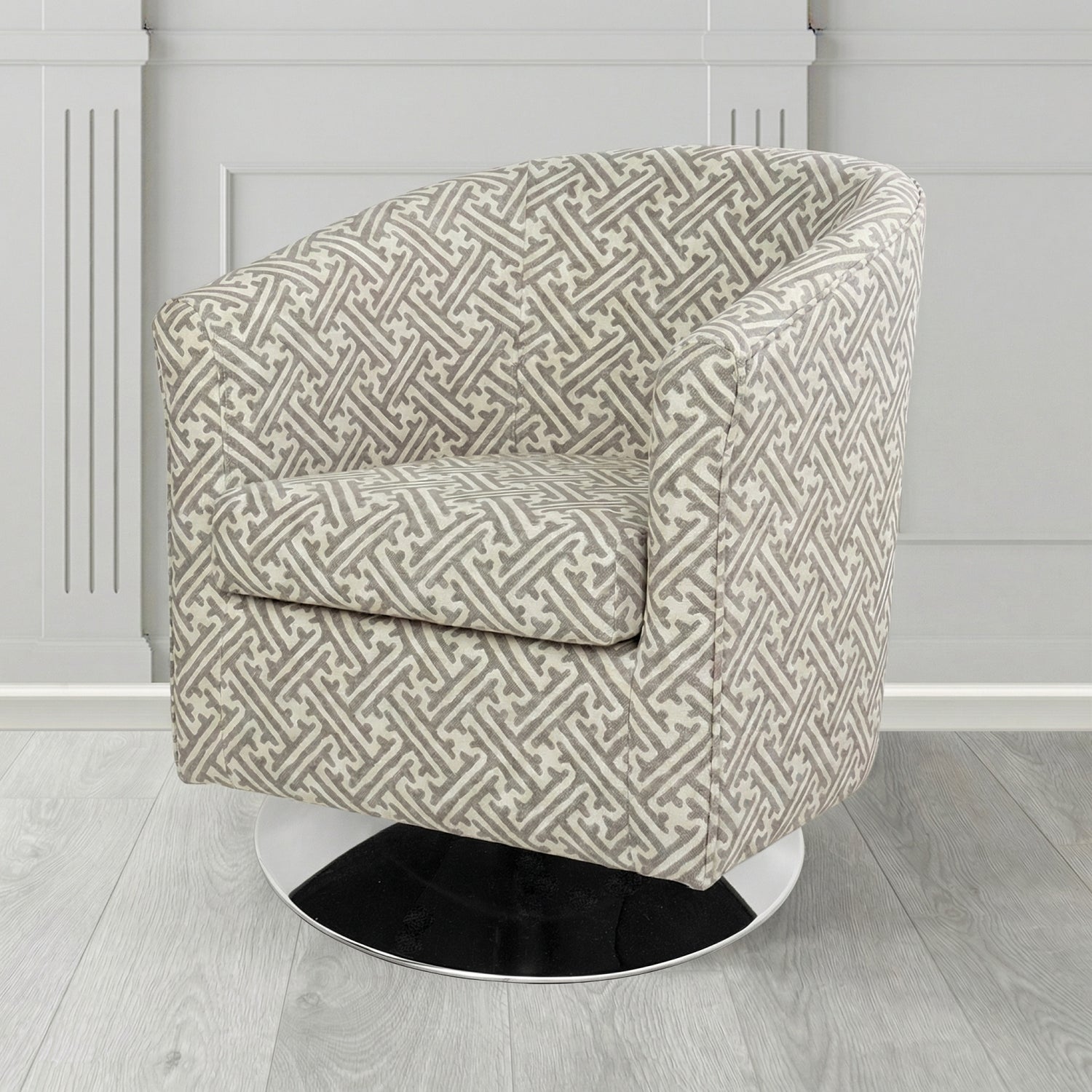 Tuscany Swivel Tub Chair in Fryett's Paulo Geometric Pattern Fabric