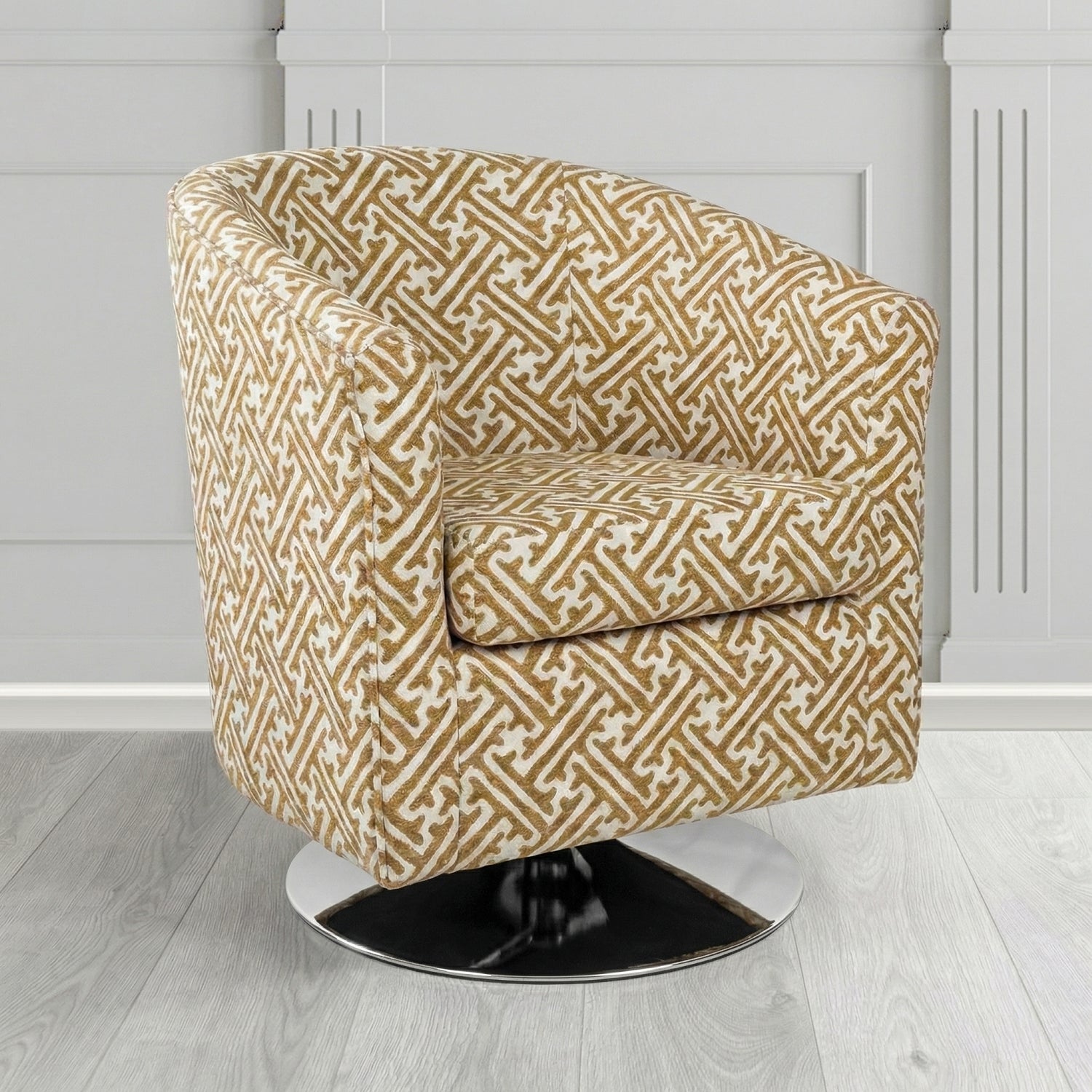 Tuscany Swivel Tub Chair in Fryett's Paulo Geometric Pattern Fabric