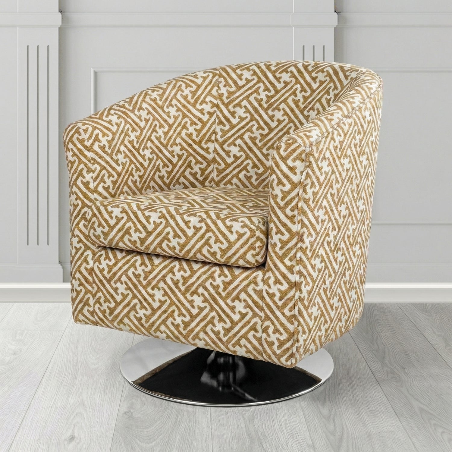 Tuscany Swivel Tub Chair in Fryett's Paulo Geometric Pattern Fabric