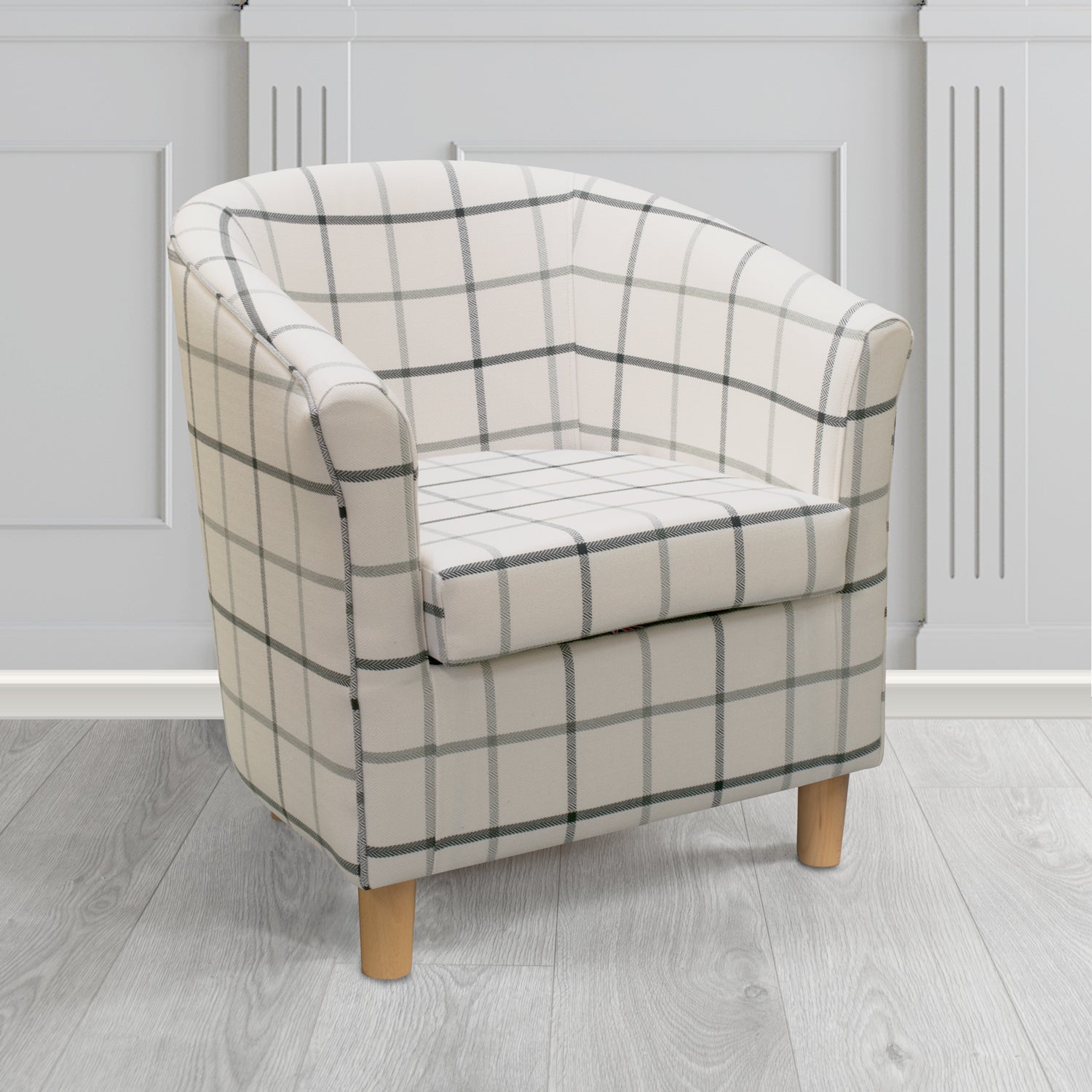 Tuscany Tub Chair in Piazza Snow Window Check Tartan PIA1621 Fabric