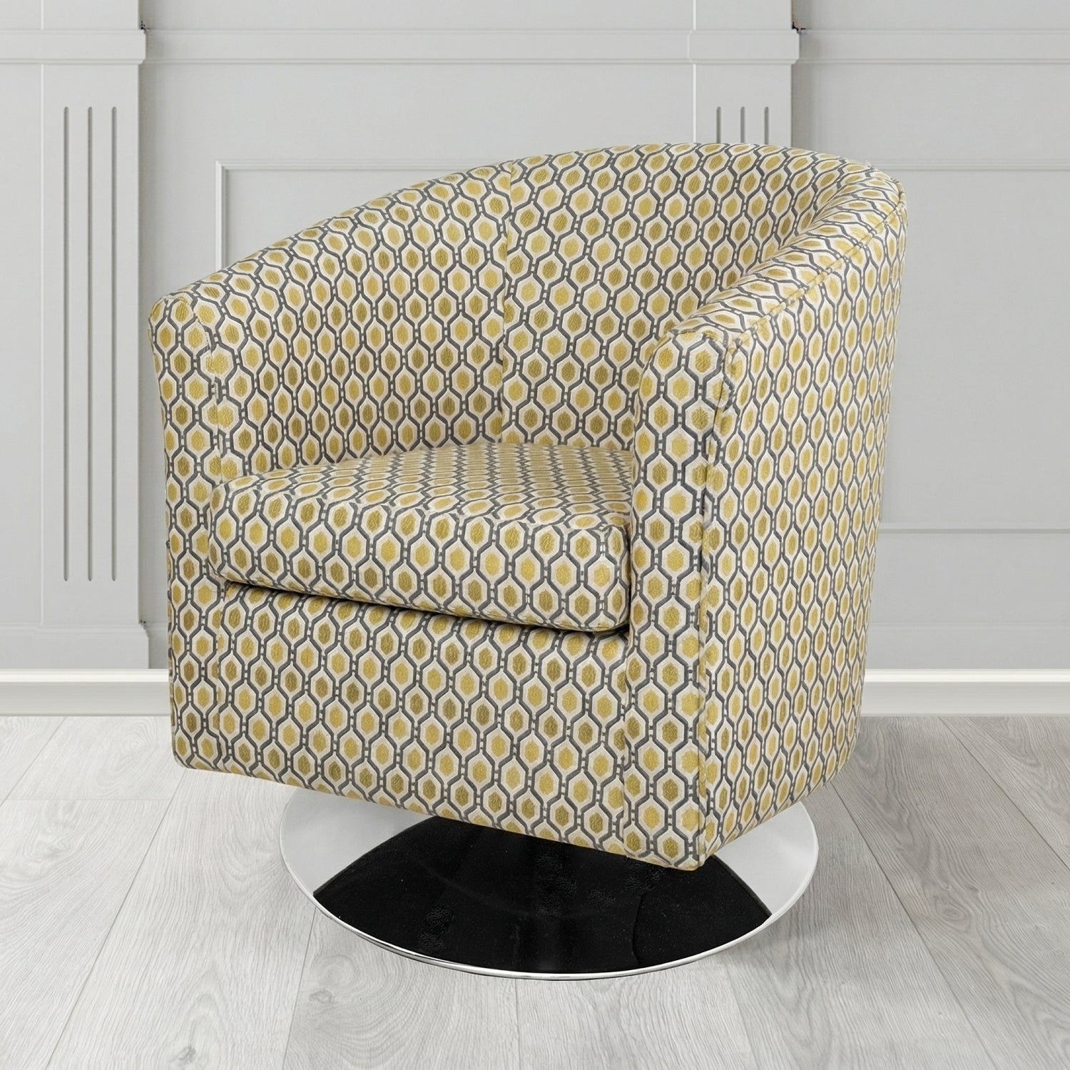 Tuscany Swivel Tub Chair in Fryett's Recco Geometric Pattern Fabric
