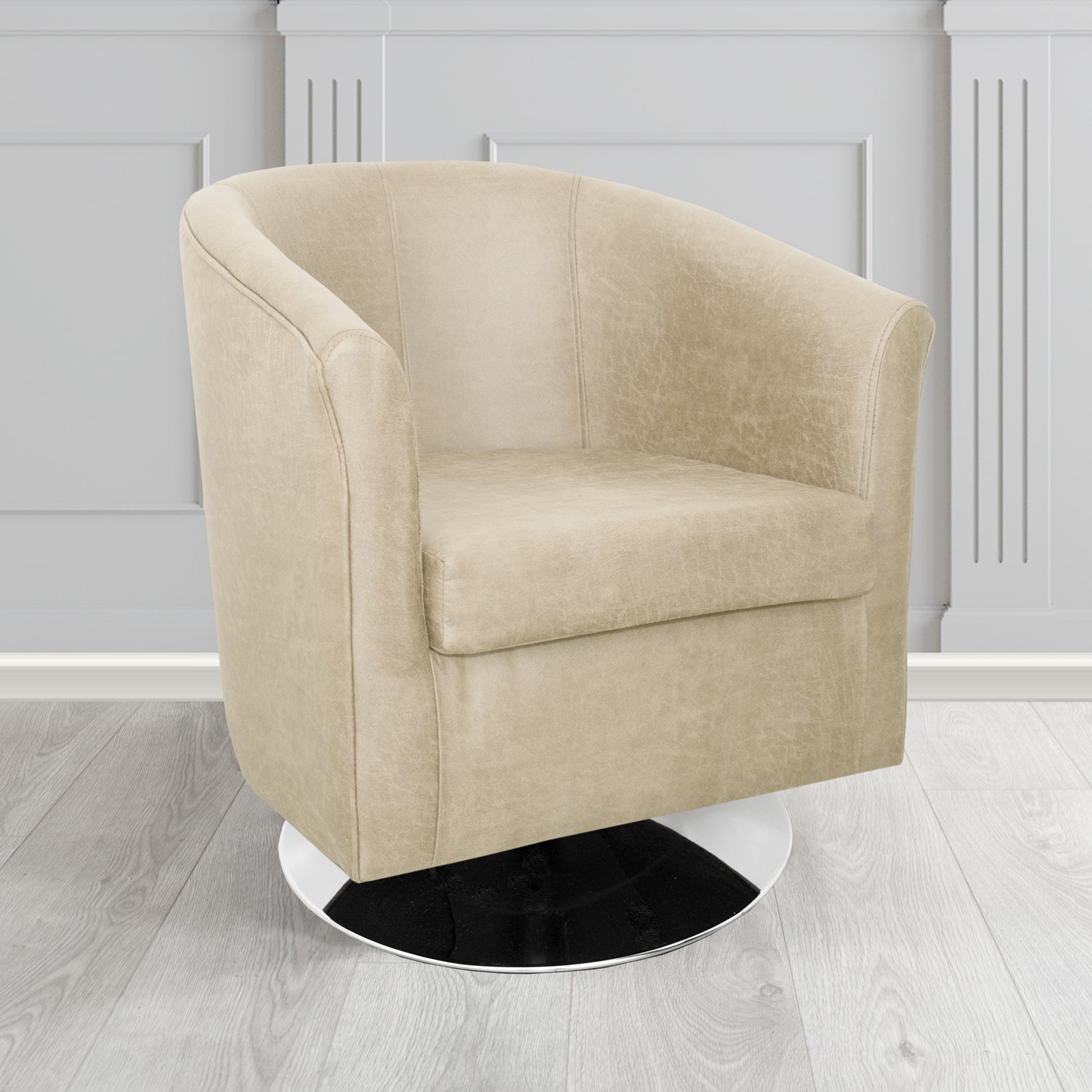 Tuscany Swivel Tub Chair in Nevada Beige Faux Leather - The Tub Chair Shop