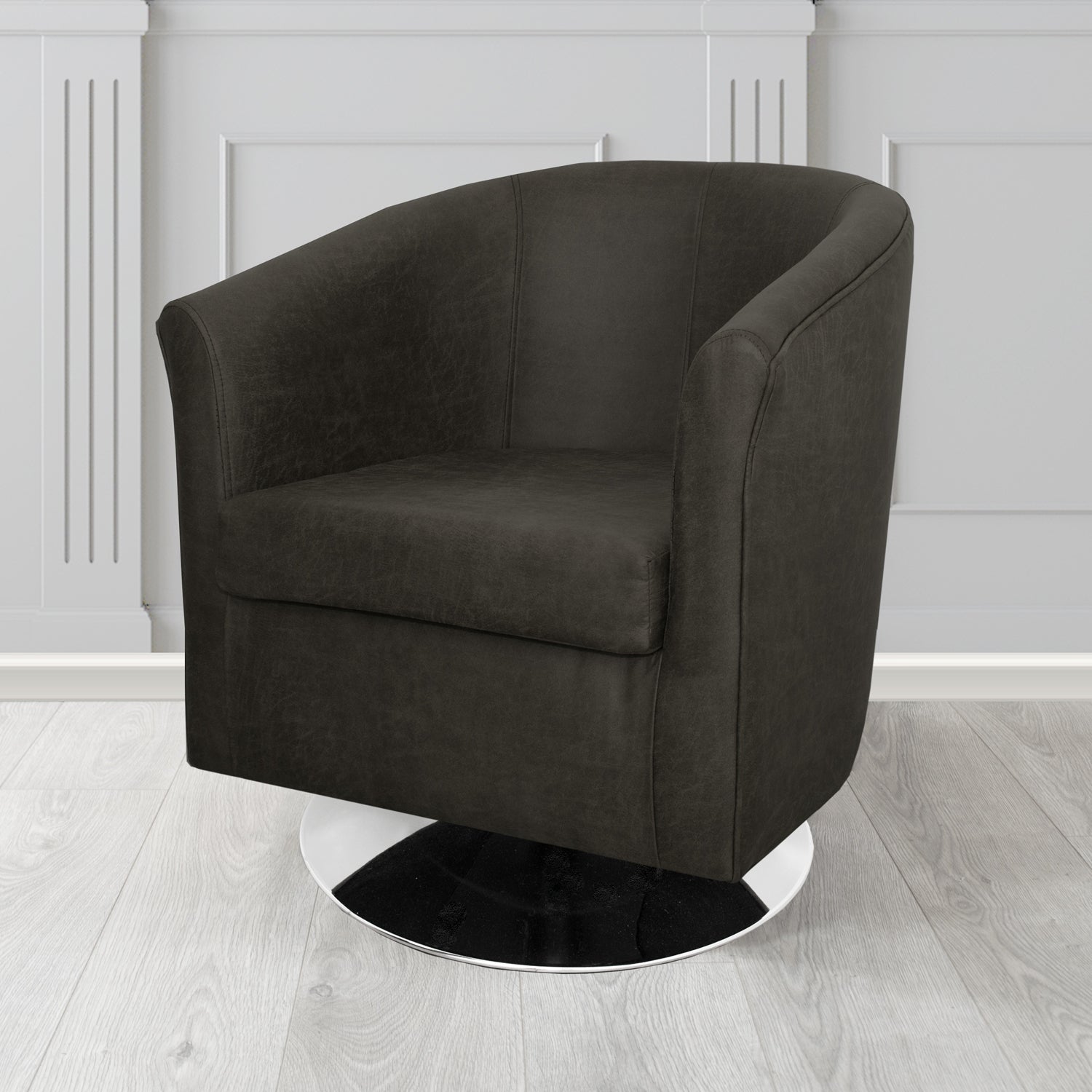 Tuscany Swivel Tub Chair in Nevada Black Faux Leather - The Tub Chair Shop