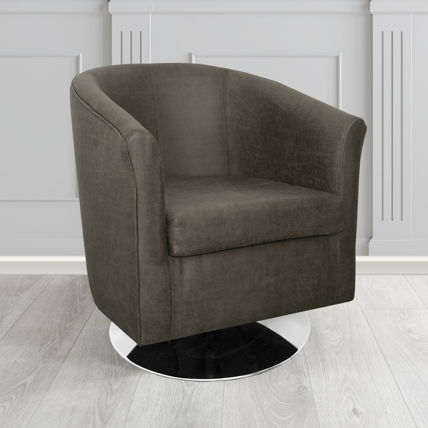 Tuscany Swivel Tub Chair in Nevada Charcoal Faux Leather - The Tub Chair Shop