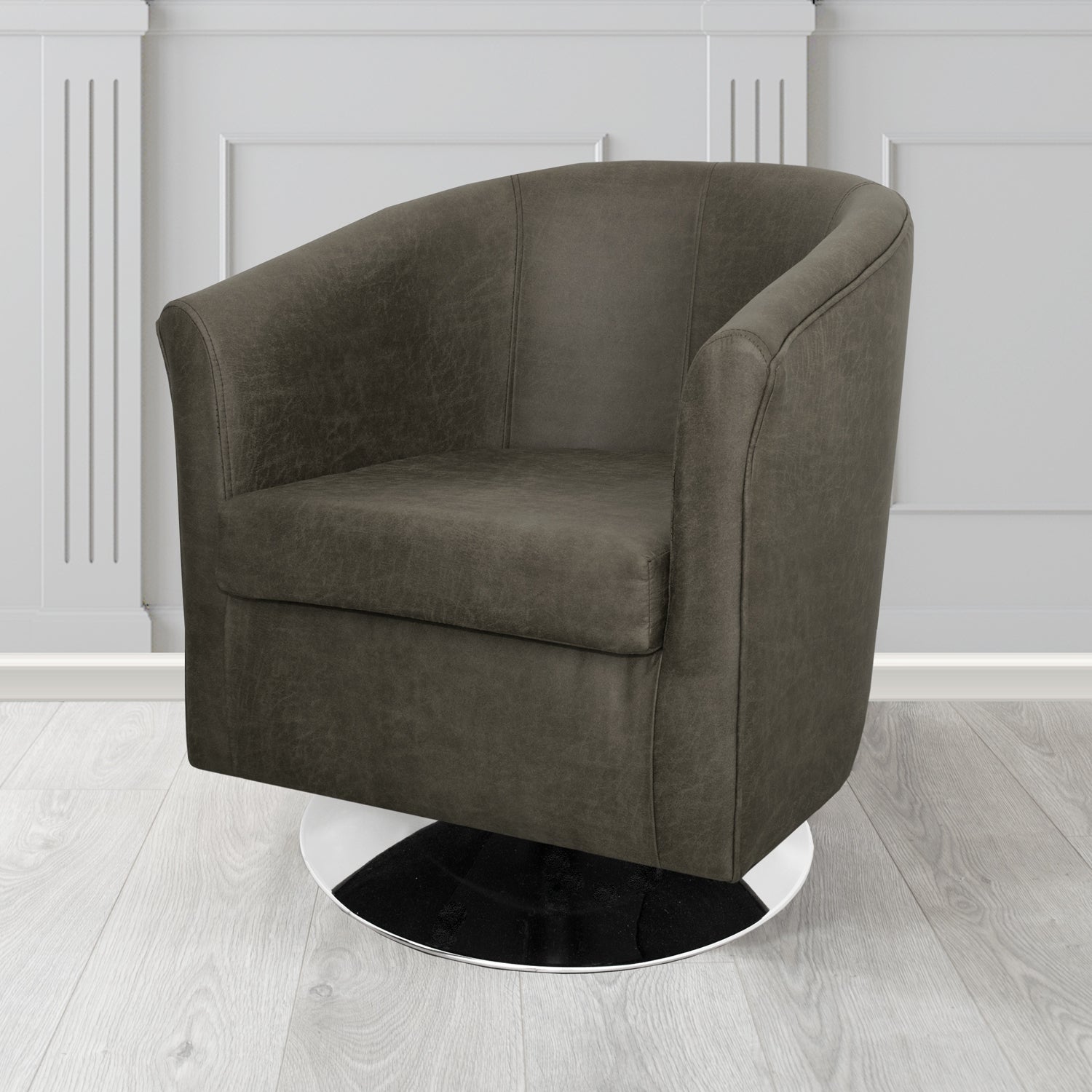 Tuscany Swivel Tub Chair in Nevada Charcoal Faux Leather - The Tub Chair Shop