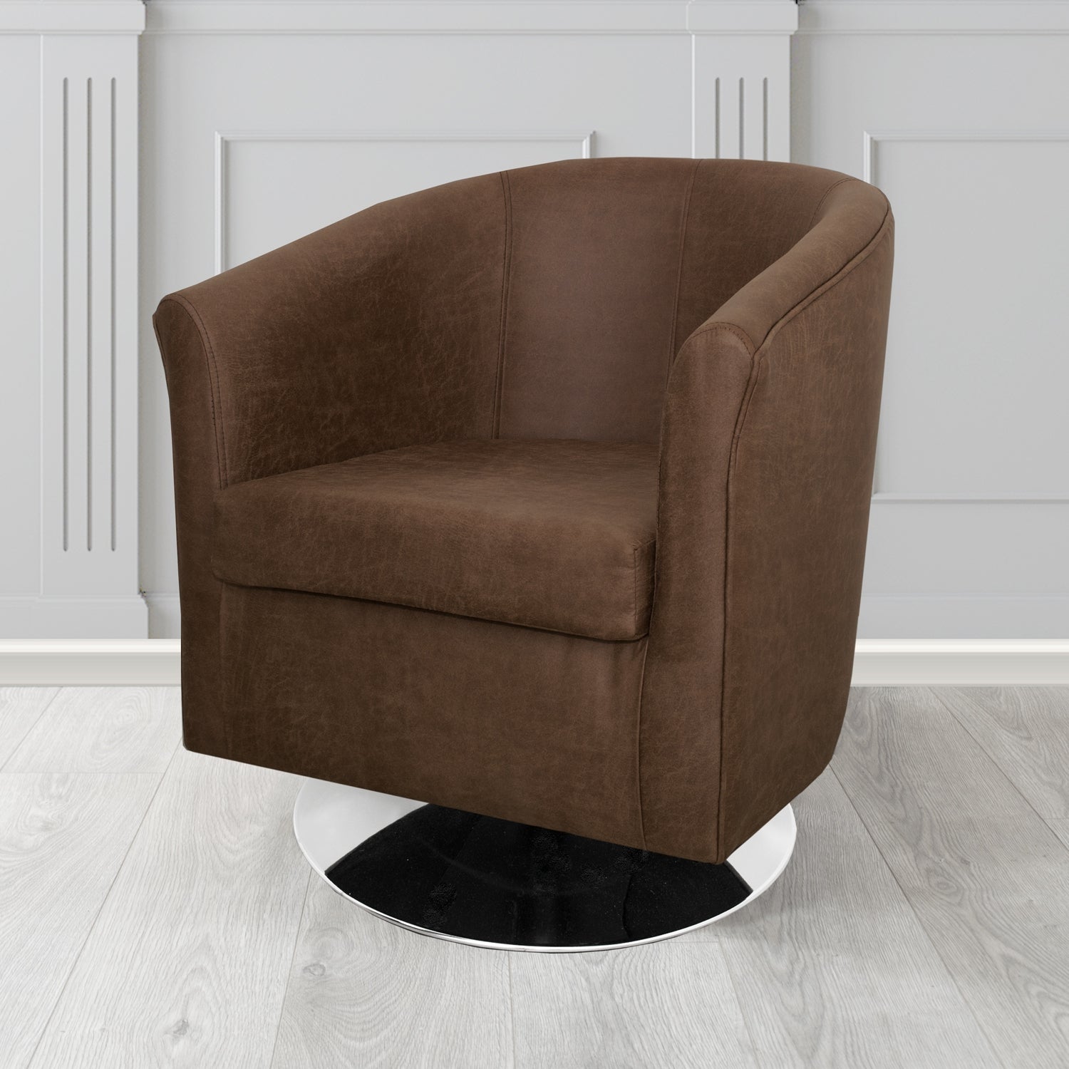 Tuscany Swivel Tub Chair in Nevada Chocolate Faux Leather - The Tub Chair Shop