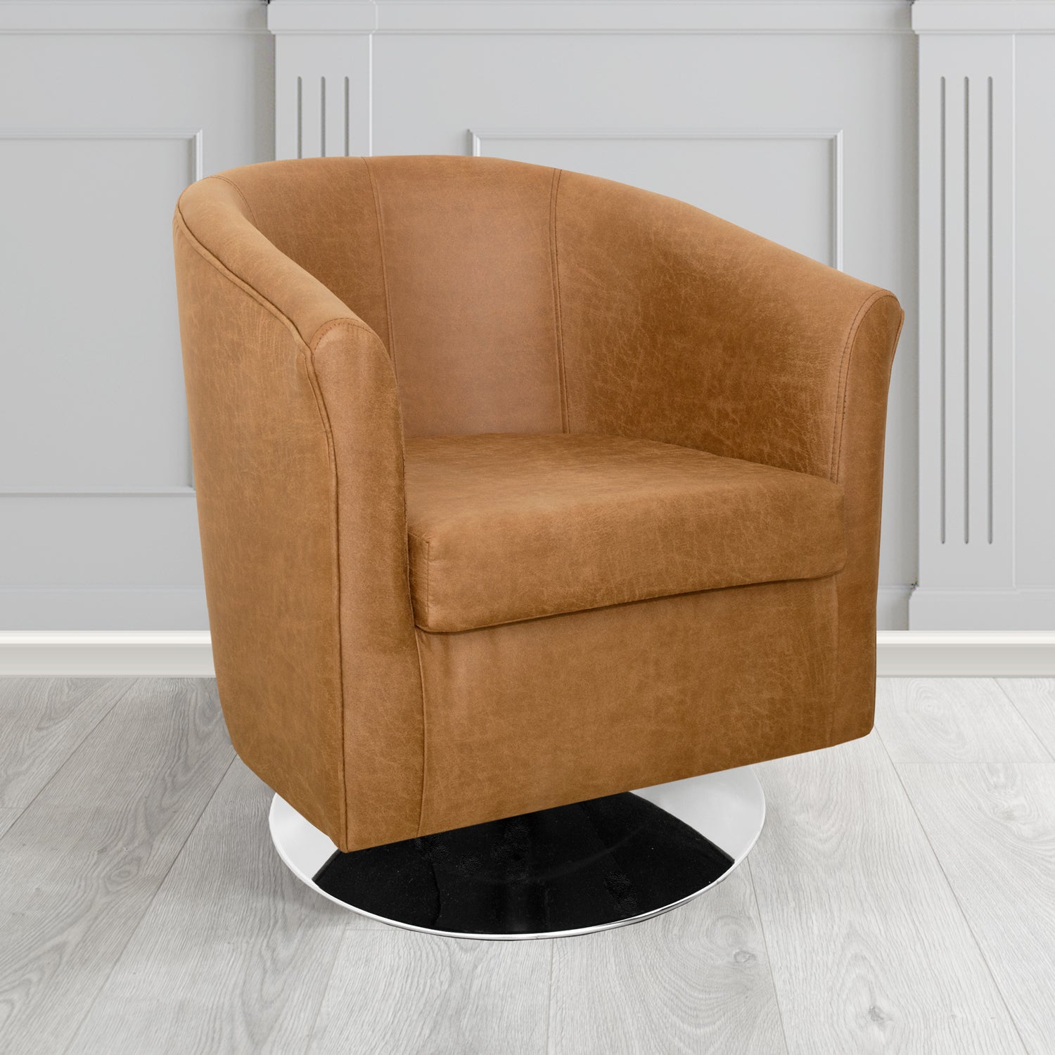 Tuscany Swivel Tub Chair in Nevada Rust Faux Leather - The Tub Chair Shop