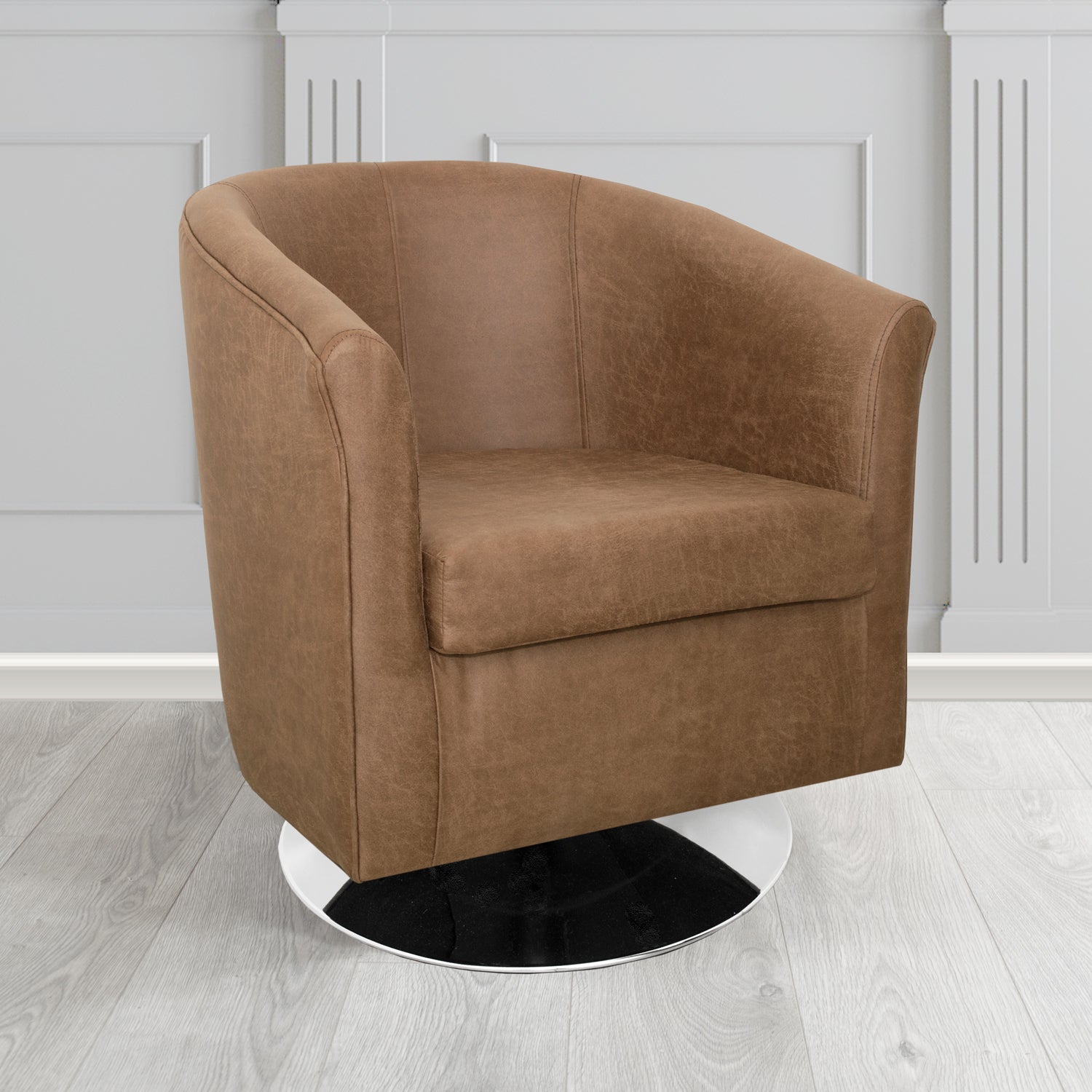Tuscany Swivel Tub Chair in Nevada Tan Faux Leather - The Tub Chair Shop