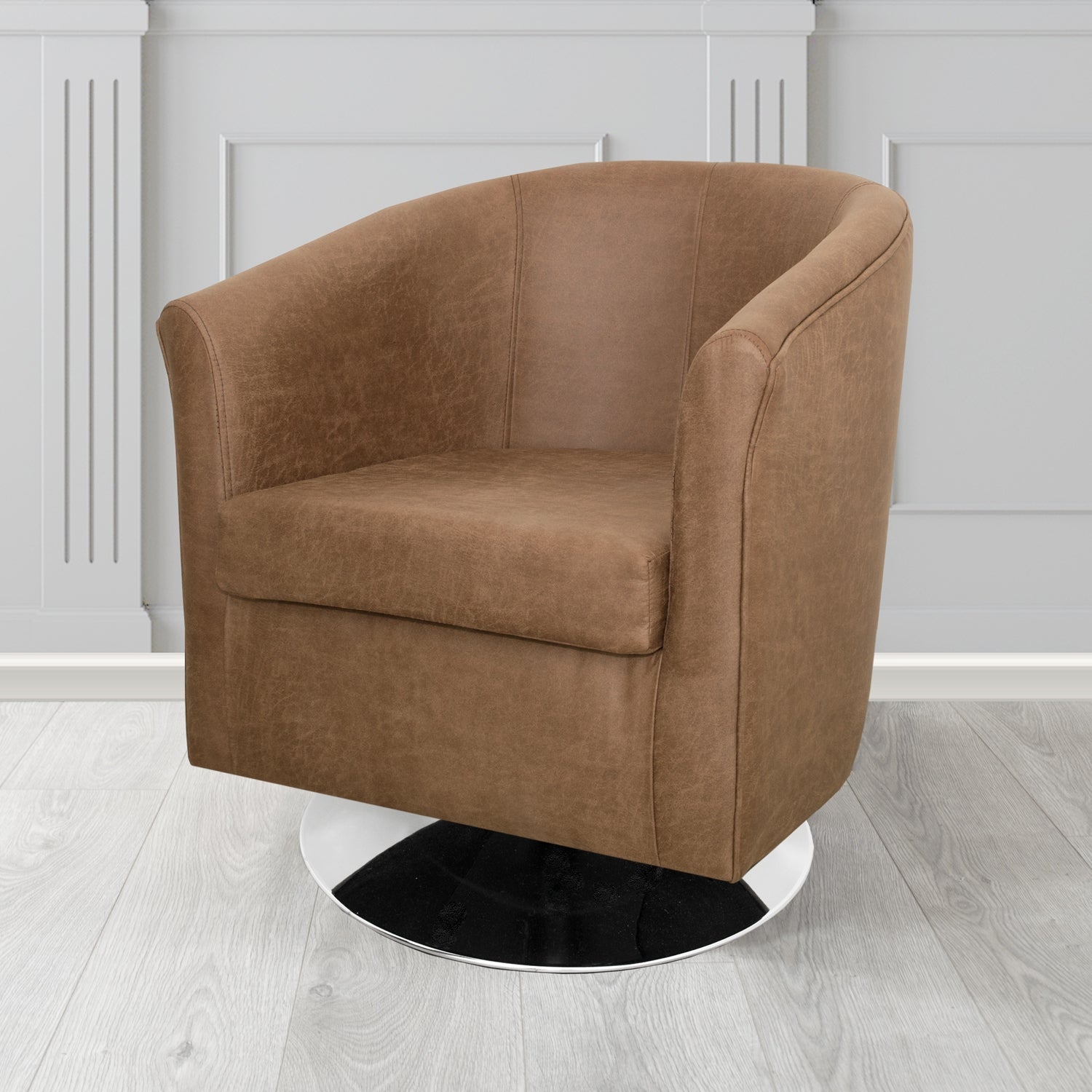 Tuscany Swivel Tub Chair in Nevada Tan Faux Leather - The Tub Chair Shop
