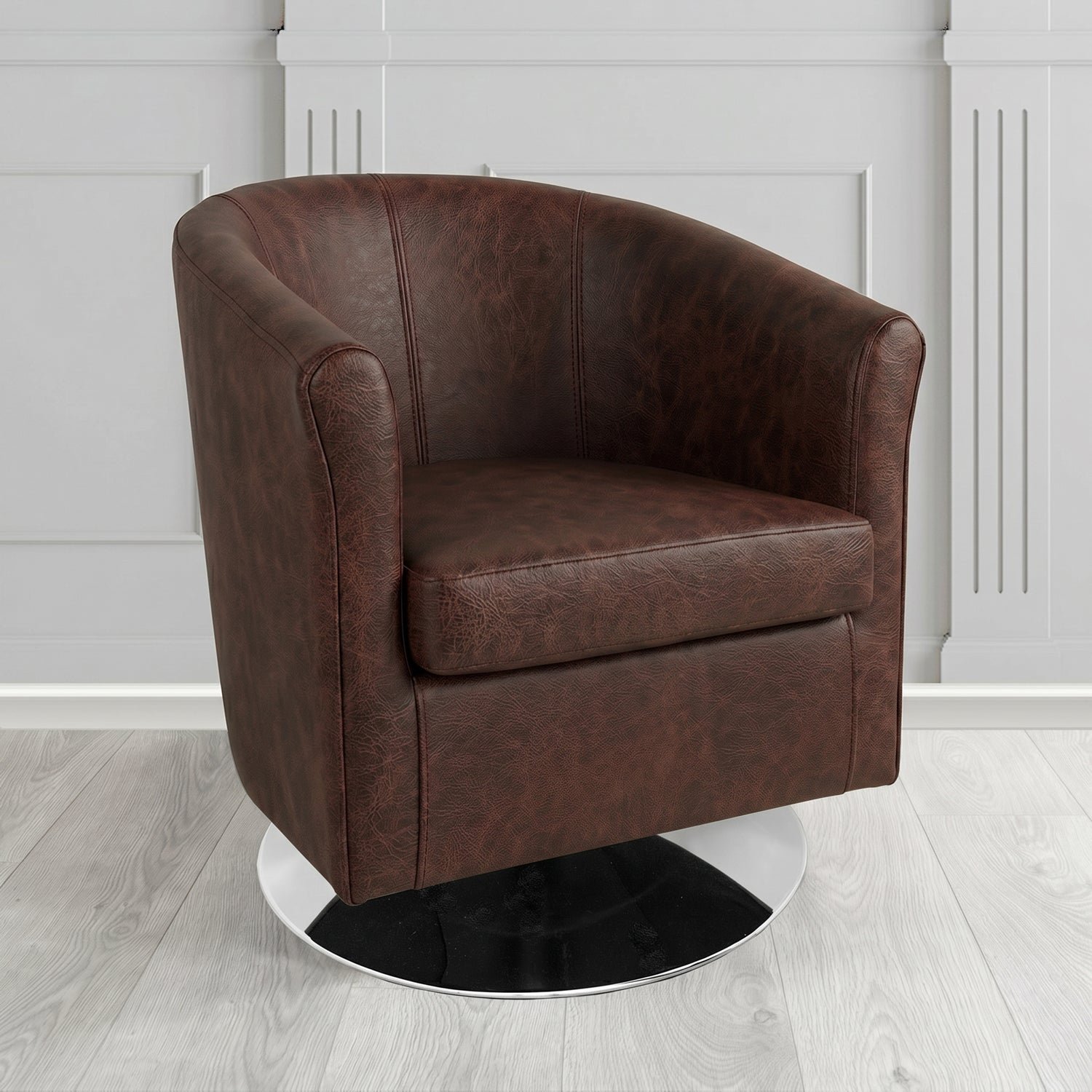 Tuscany Swivel Tub Chair in Crest Leather Saloon Semi-Aniline Crib 5 Genuine Leather